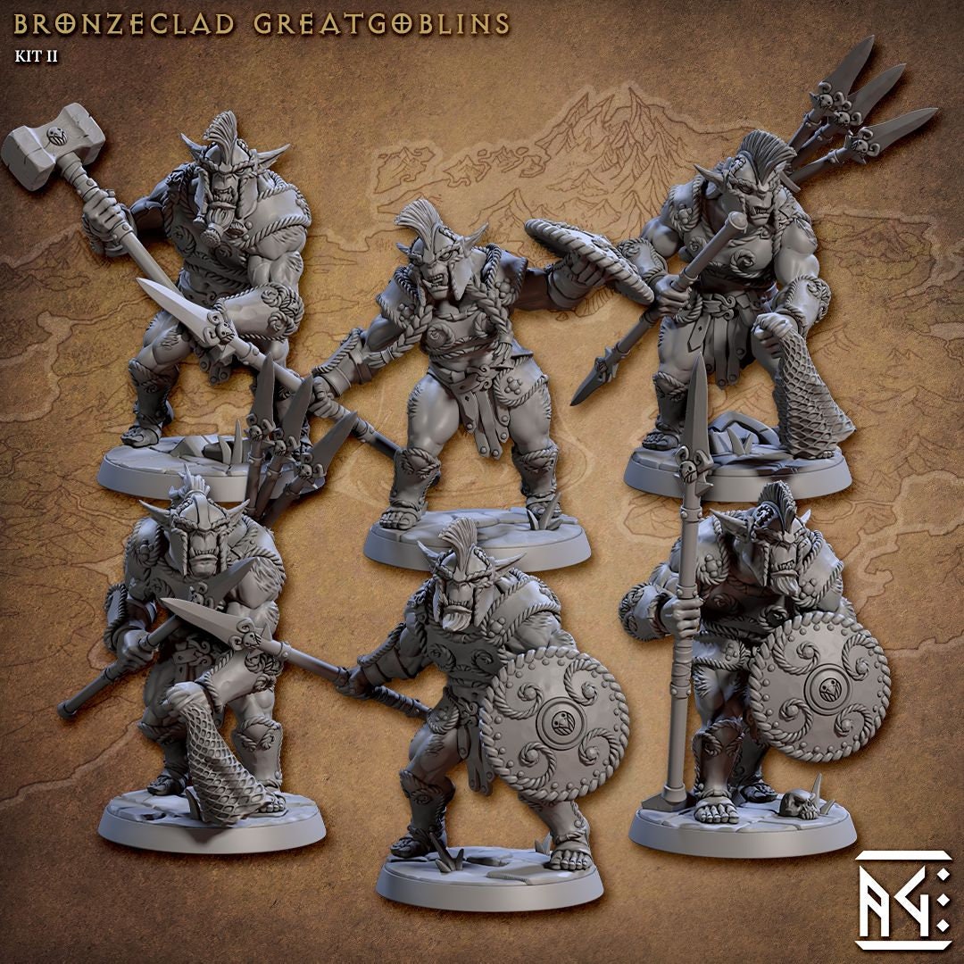 Bronzeclad Greatgoblins (6 Standard & 6 Alternate Variations) - Artisan Guild - 28mm / 32mm / 36mm