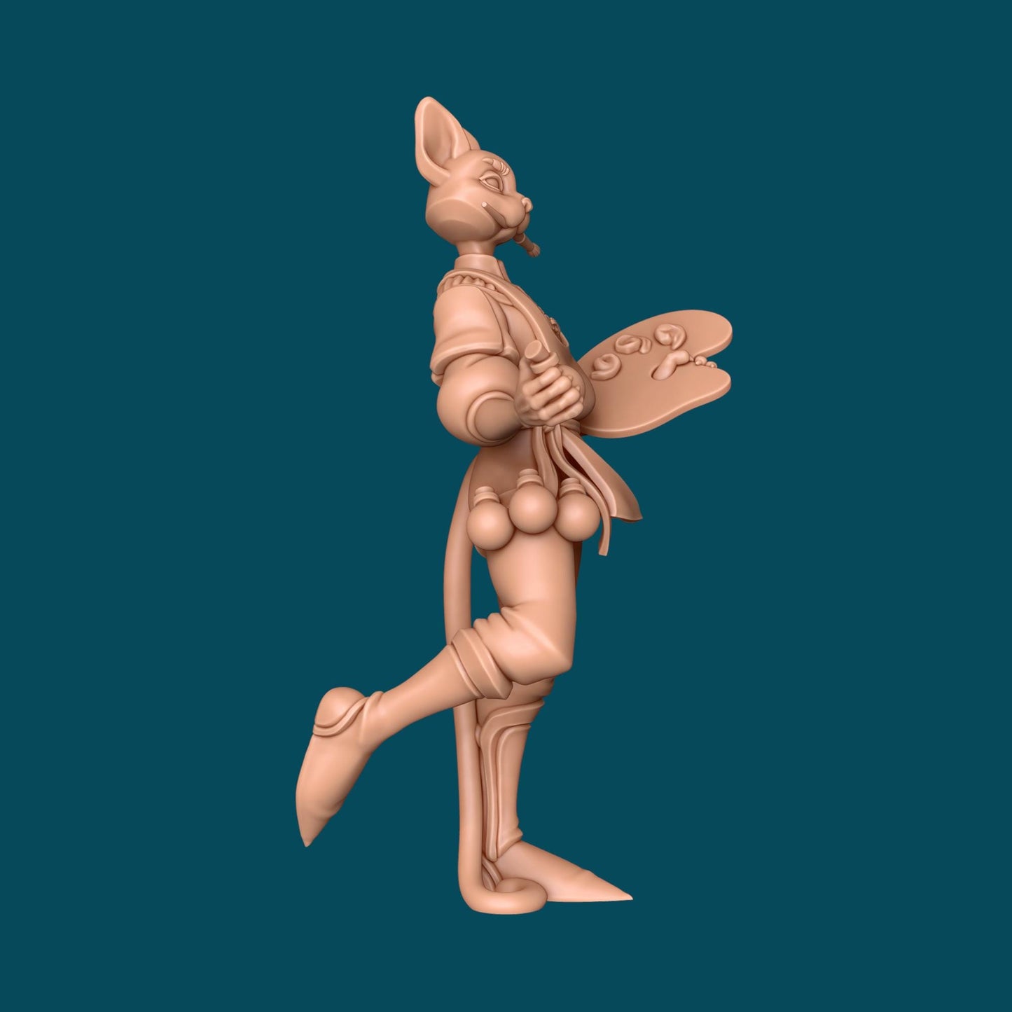 Florence, Tabaxi Painter Miniature - Awkward Penguin’s Minis - 28mm / 32mm / 36mm