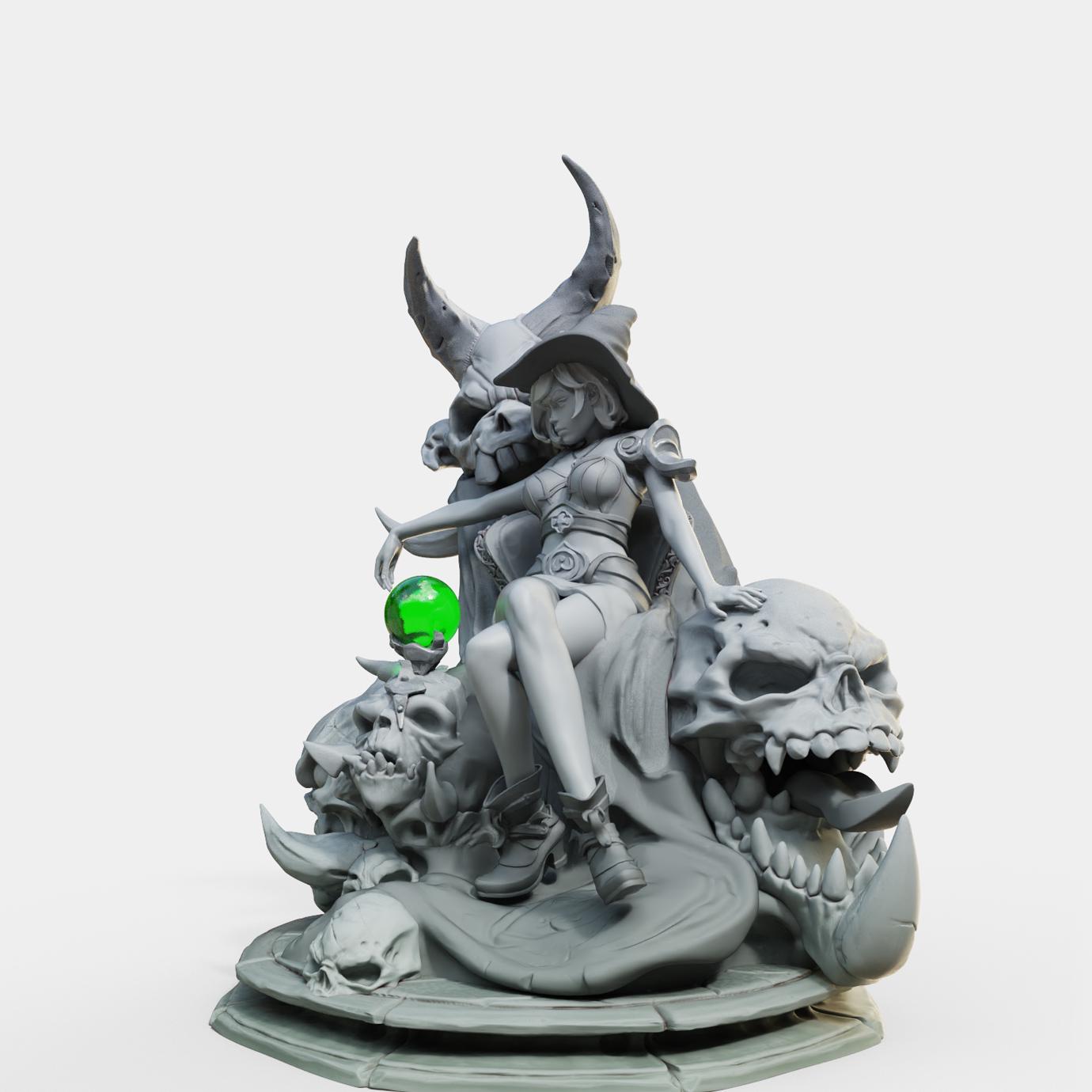 Bloodbound Witch Valeria Miniature (Standard, Hatless, & NSFW Variations) - Female Miniatures - 28mm / 32mm / 36mm / 75mm