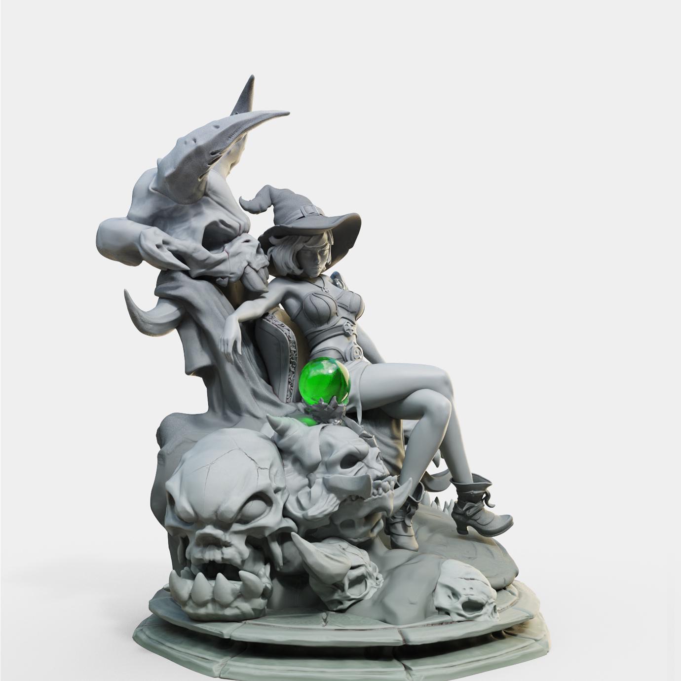 Bloodbound Witch Valeria Miniature (Standard, Hatless, & NSFW Variations) - Female Miniatures - 28mm / 32mm / 36mm / 75mm
