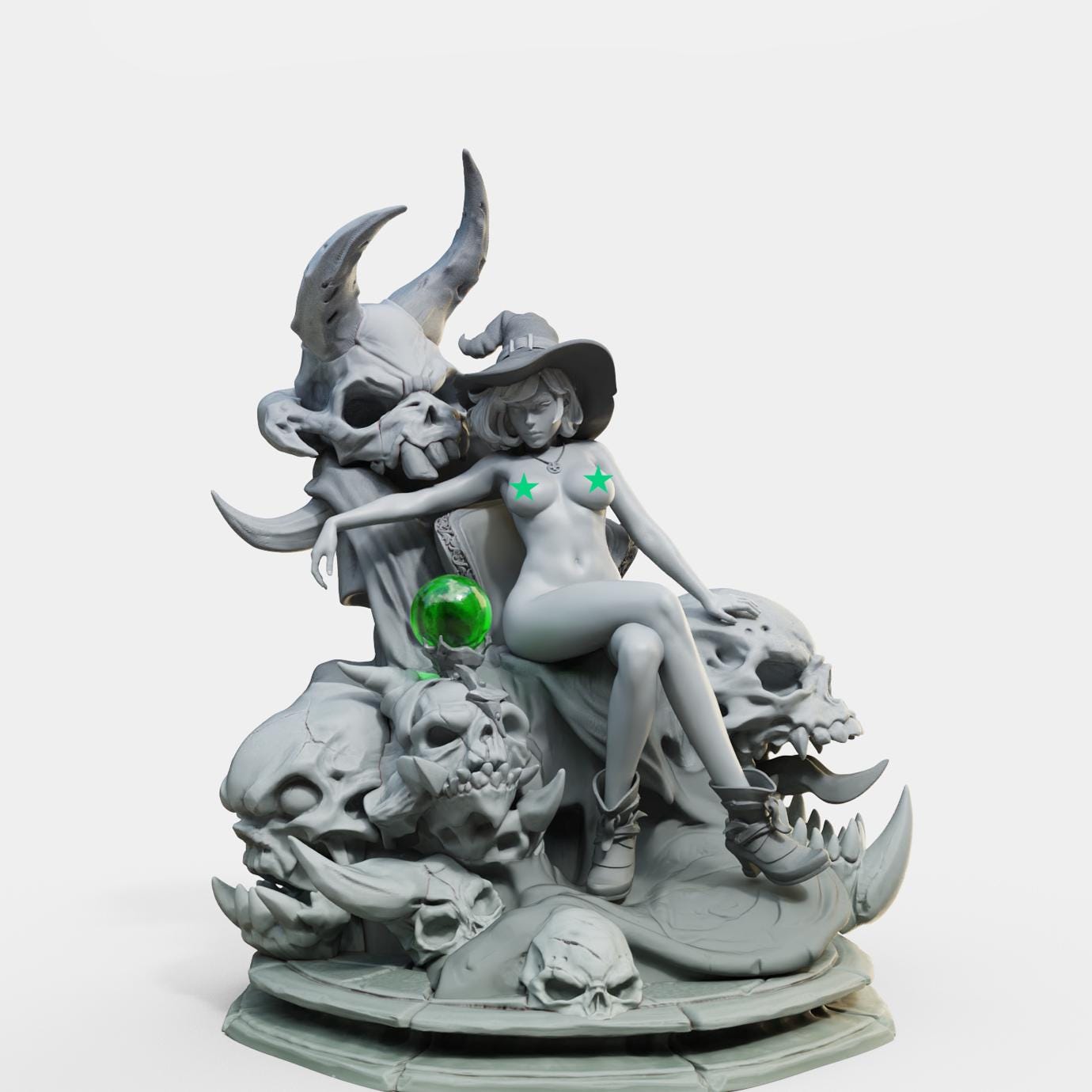 Bloodbound Witch Valeria Miniature (Standard, Hatless, & NSFW Variations) - Female Miniatures - 28mm / 32mm / 36mm / 75mm