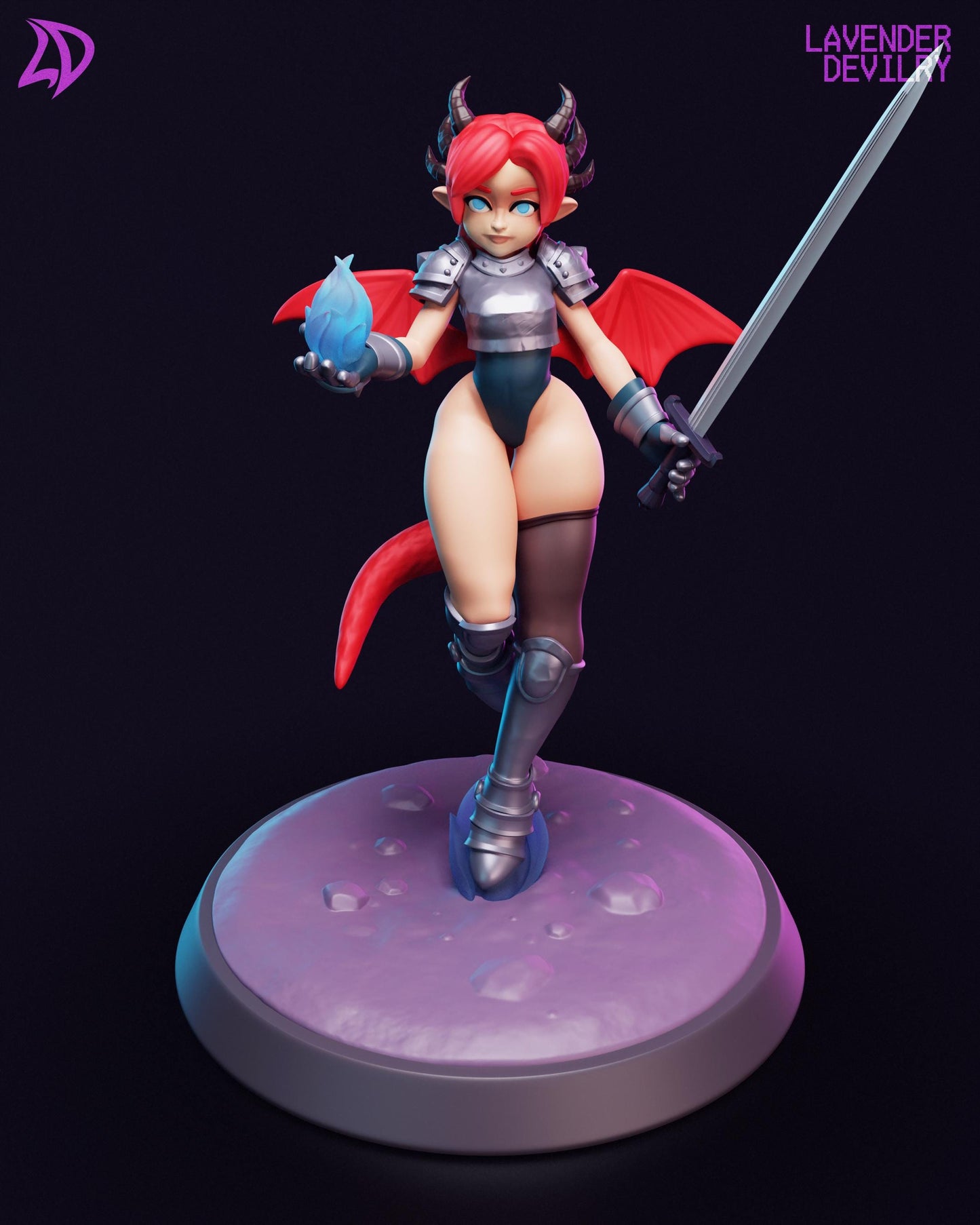 Kae Veyra, Fighter Dragon Miniature - Lavender Devilry - 28mm / 32mm / 36mm / 75mm