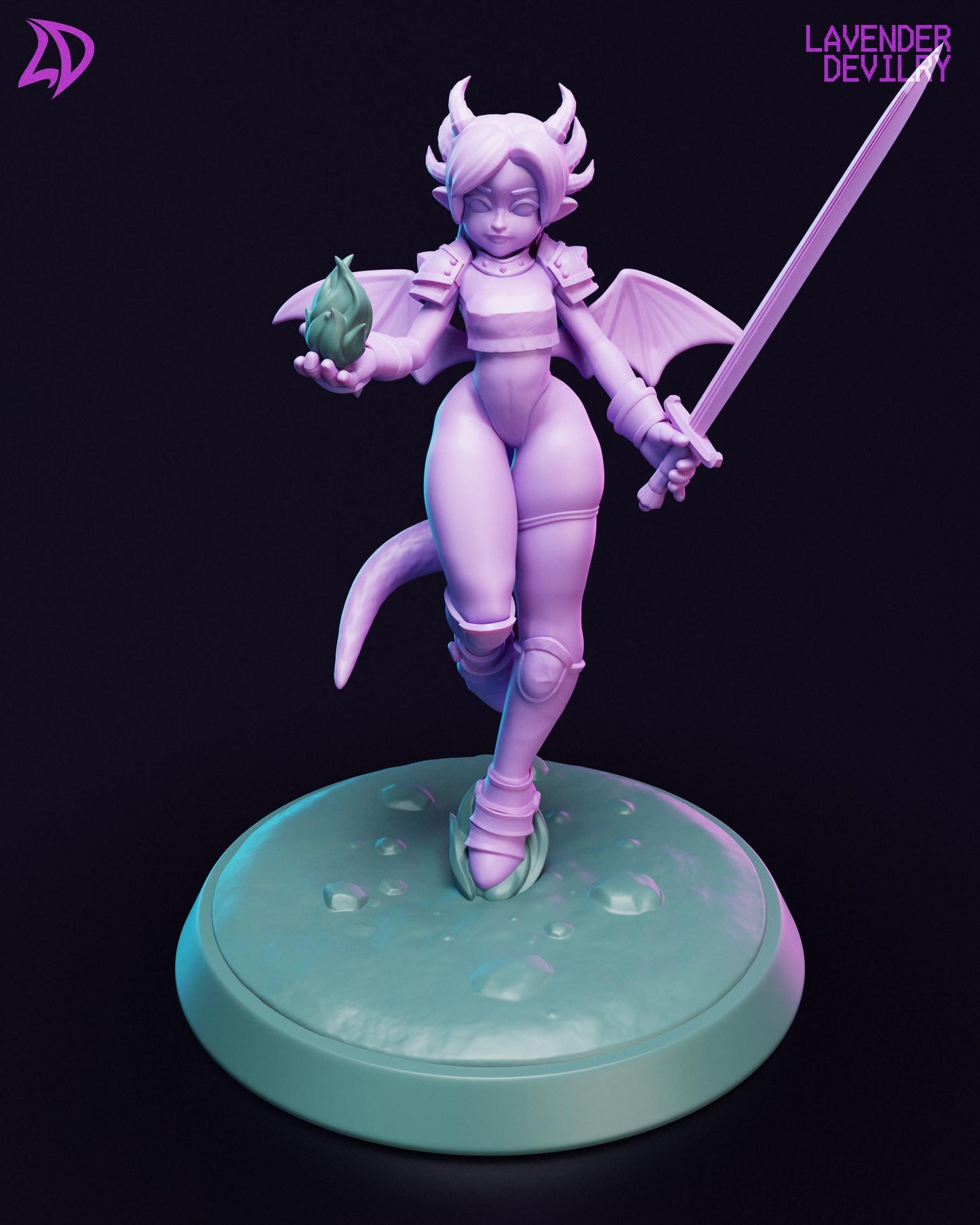 Kae Veyra, Fighter Dragon Miniature - Lavender Devilry - 28mm / 32mm / 36mm / 75mm