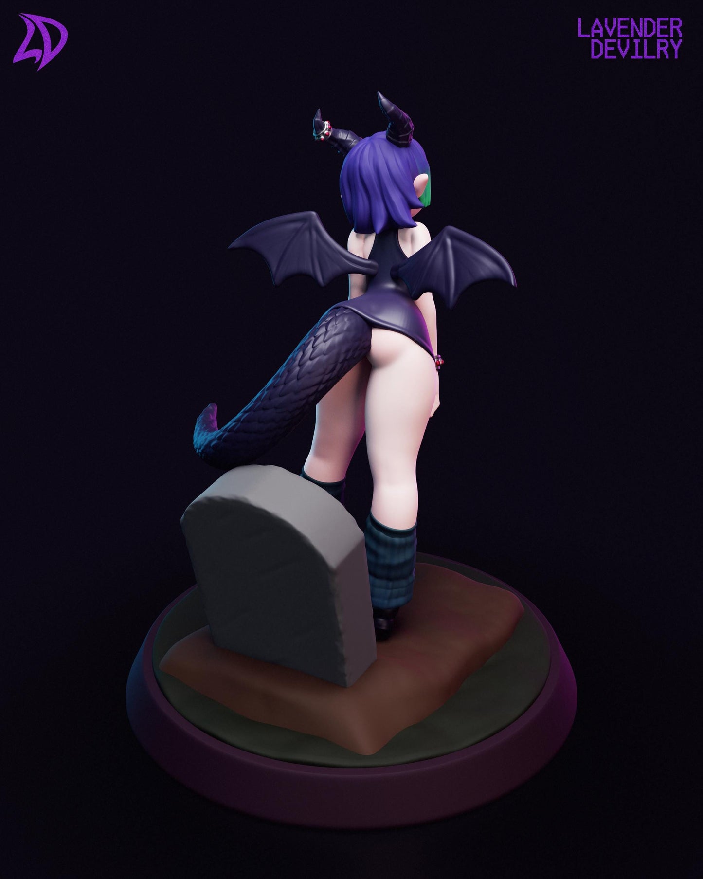 Nyx Noctis, Goth Dragon Miniature - Lavender Devilry - 28mm / 32mm / 36mm / 75mm