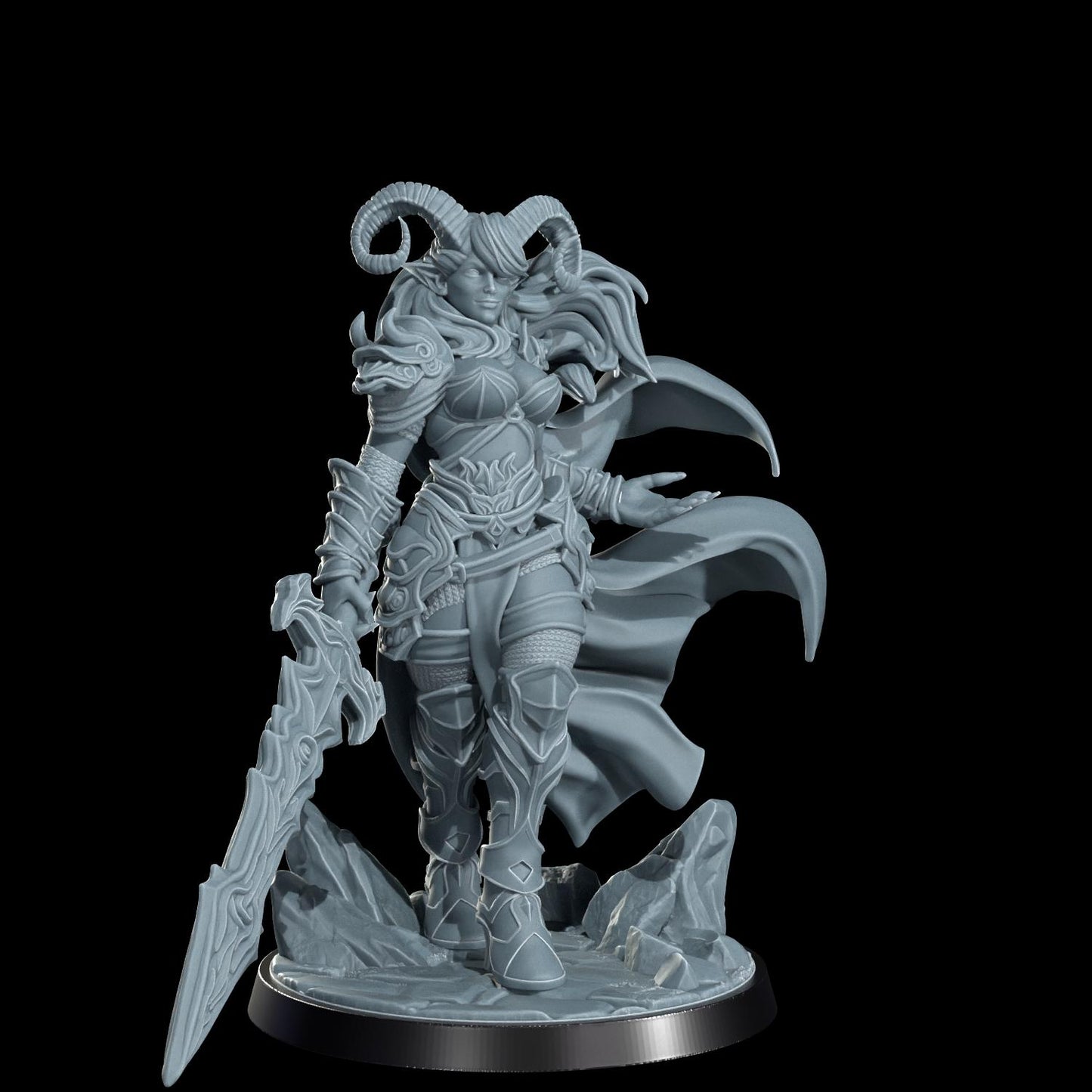 Tiefling Warrior Miniature (Alternate Weapon Variations) - Cosmondo - 28mm / 32mm / 36mm / 75mm / 120mm
