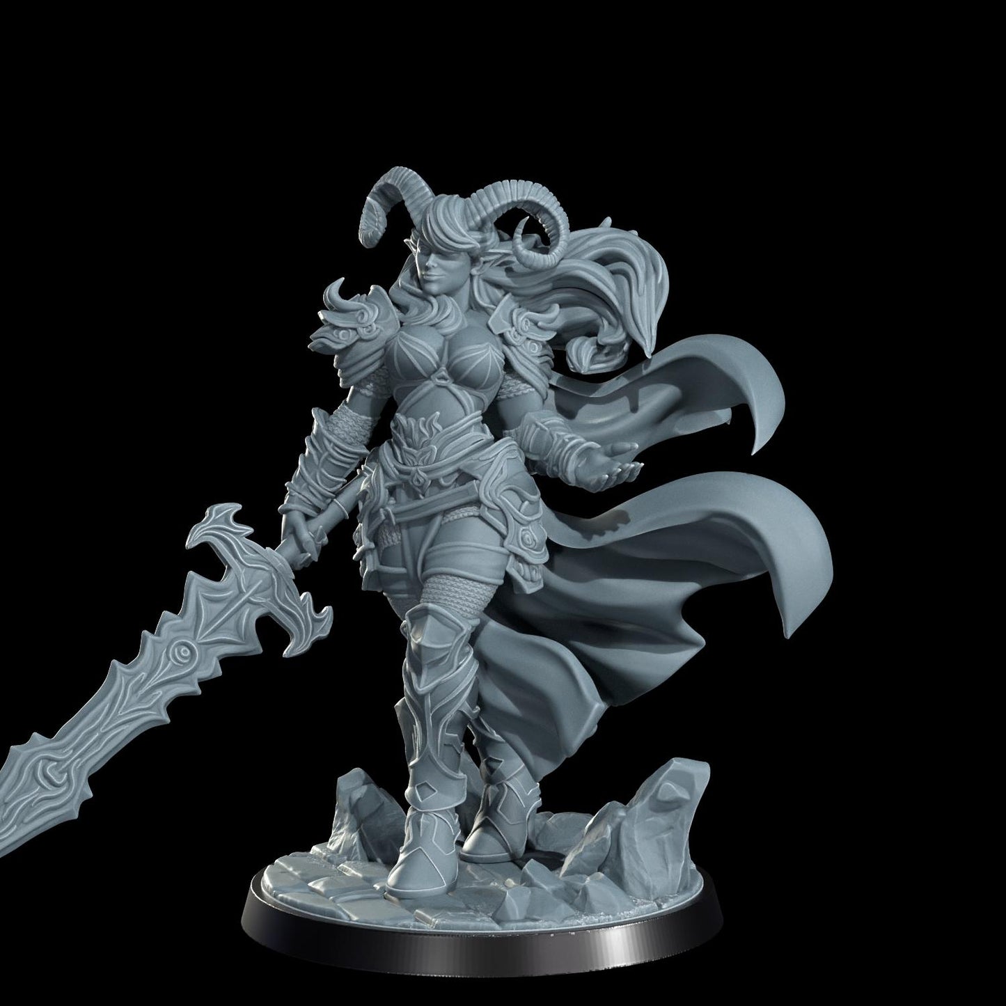 Tiefling Warrior Miniature (Alternate Weapon Variations) - Cosmondo - 28mm / 32mm / 36mm / 75mm / 120mm