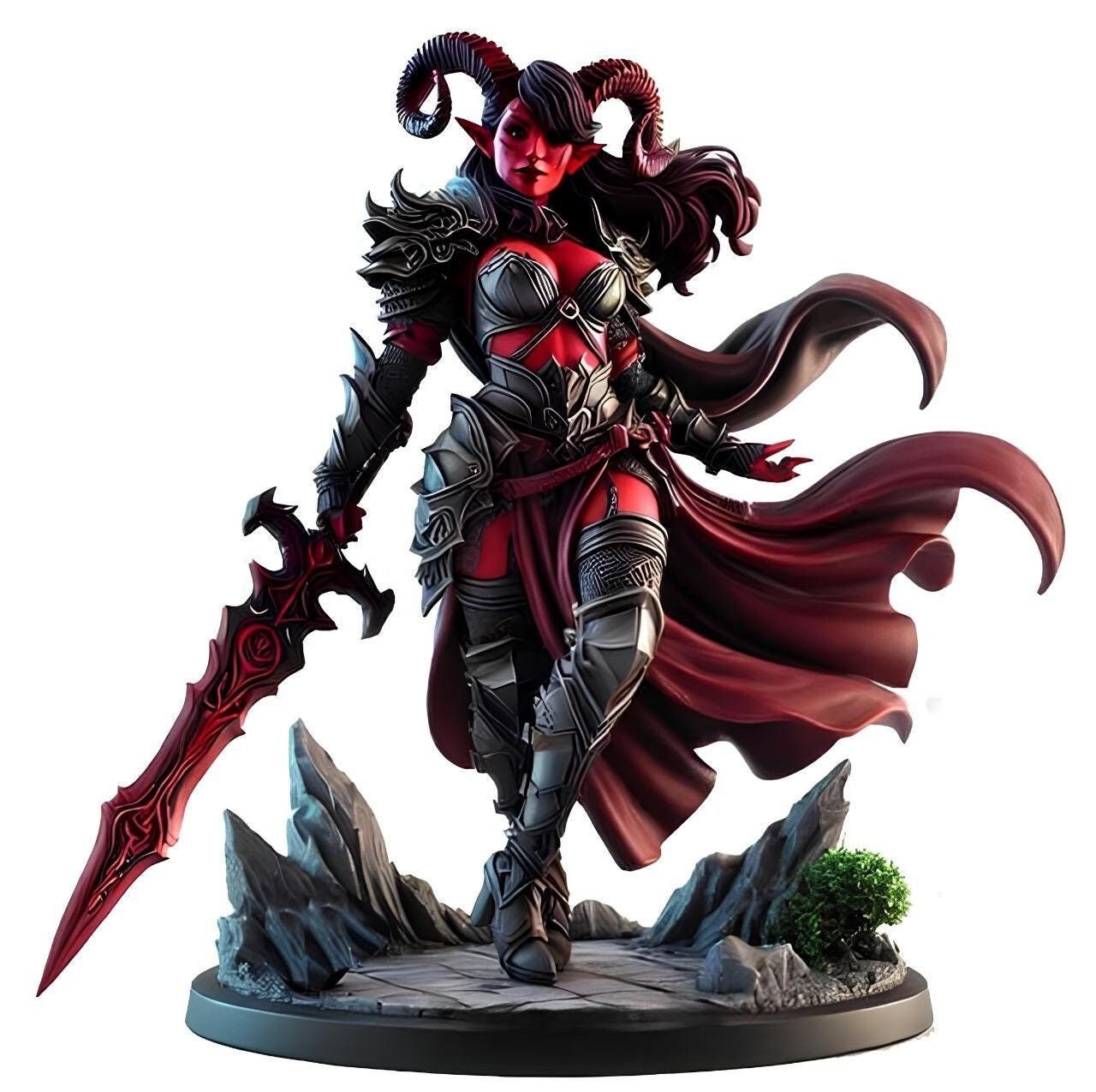 Tiefling Warrior Miniature (Alternate Weapon Variations) - Cosmondo - 28mm / 32mm / 36mm / 75mm / 120mm