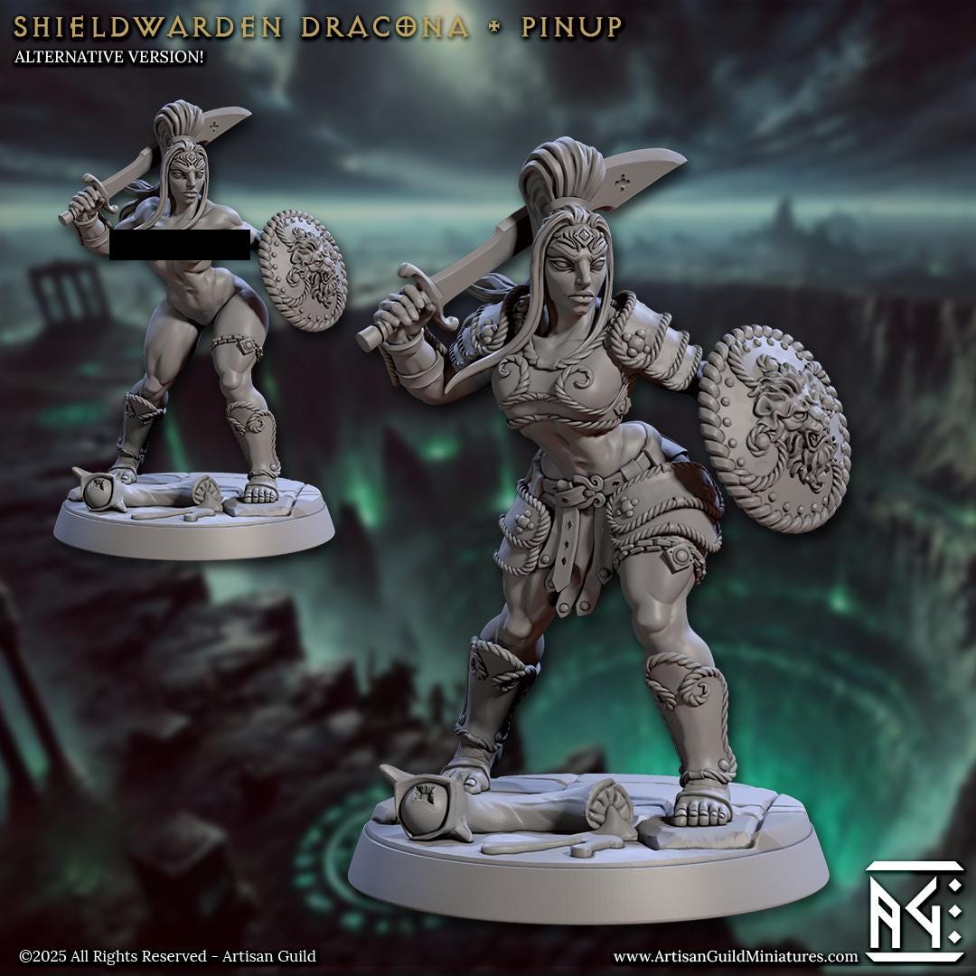 Shieldwarden Dracona Miniature (Standard & NSFW Variations) - Artisan Guild - 28mm / 32mm / 36mm