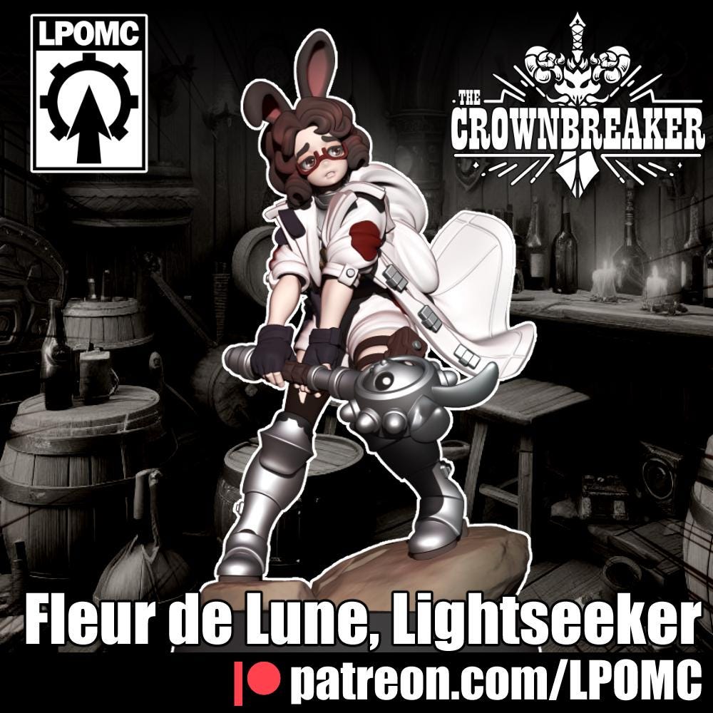 Fleur de Lune, Lightseeker Rabbit Paladin Miniature - LPOMC - 28mm / 32mm / 36mm