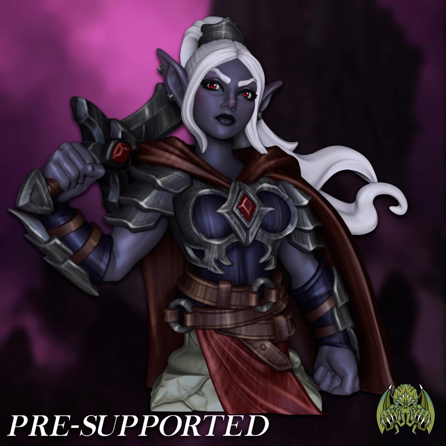 Drizara, Dark Elf Warrior Miniature - 28mm / 32mm / 36mm / Bust - Miniatures of Madness