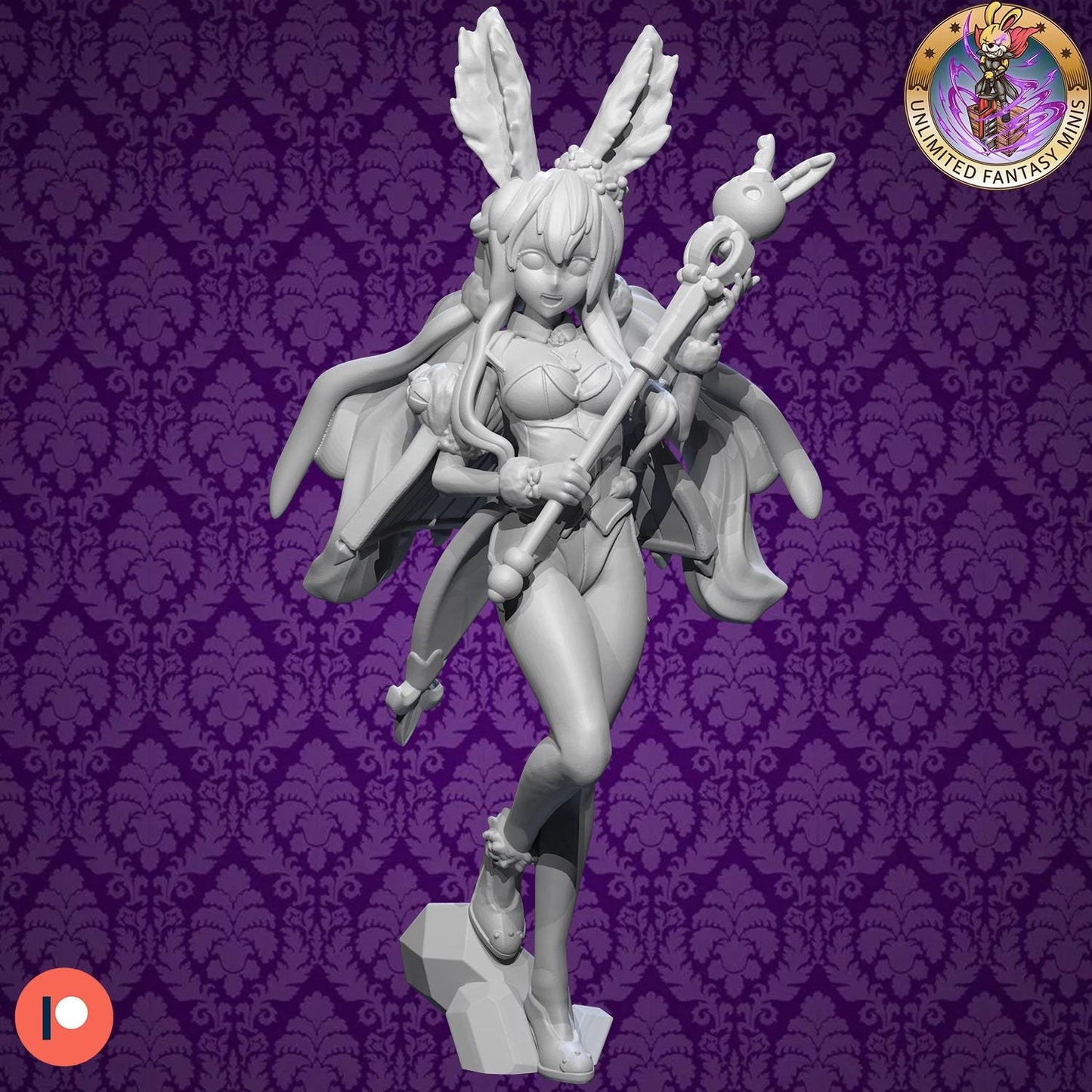Bunny Mage Kururu Miniature - Unlimited Fantasy Minis - 28mm / 32mm / 36mm