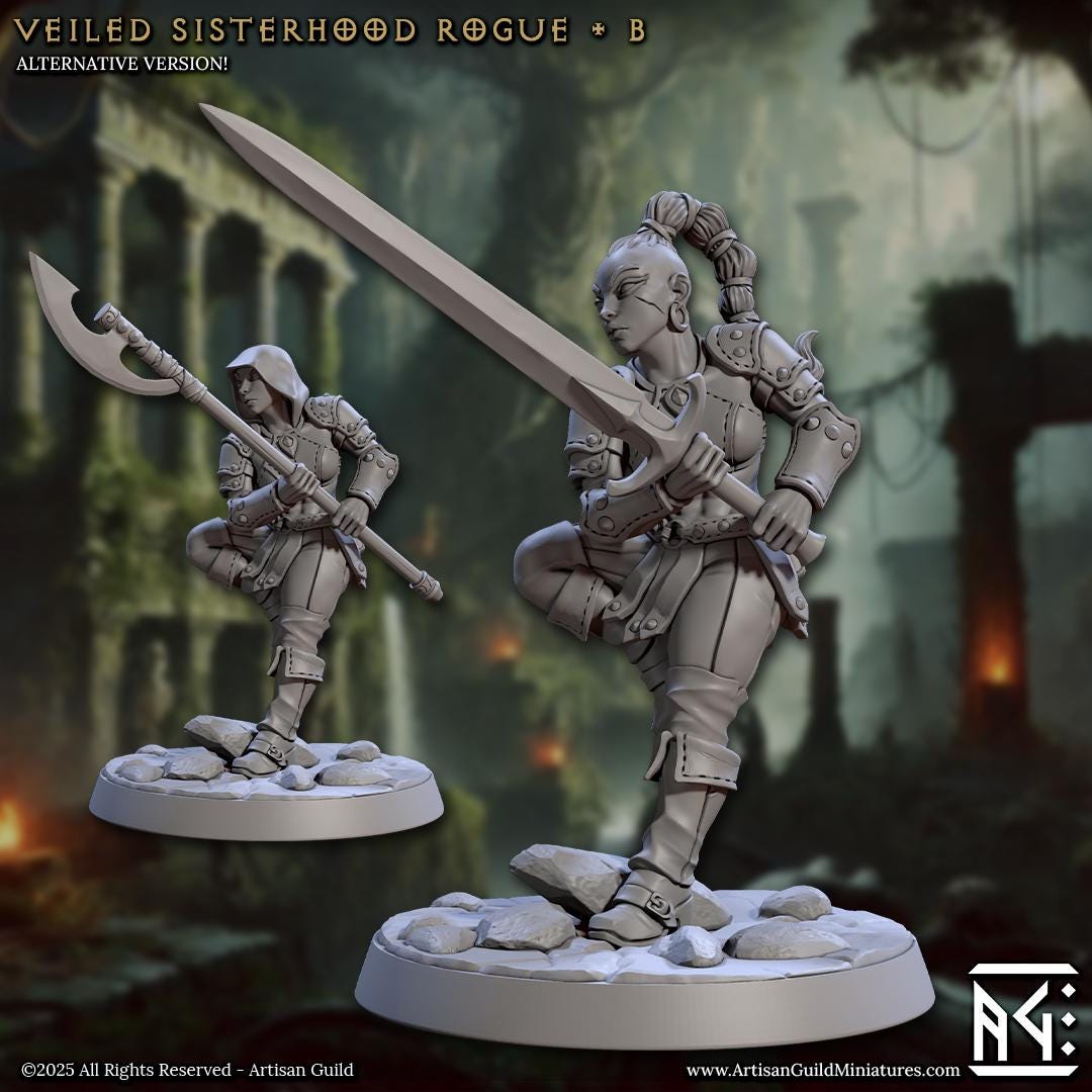 Veiled Sisterhood Rogue Miniature - 28mm / 32mm / 36mm - 6 Variations - Artisan Guild - Resin Printed Miniature for TTRPGs and Board Games
