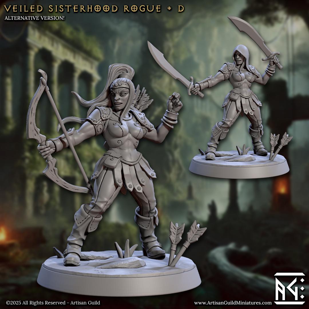 Veiled Sisterhood Rogue Miniature - 28mm / 32mm / 36mm - 6 Variations - Artisan Guild - Resin Printed Miniature for TTRPGs and Board Games
