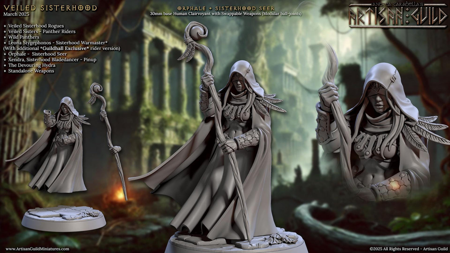 Sisterhood Seer Orphale Miniature - 28mm / 32mm / 36mm - Artisan Guild - Resin Printed Miniature for TTRPGs and Board Games