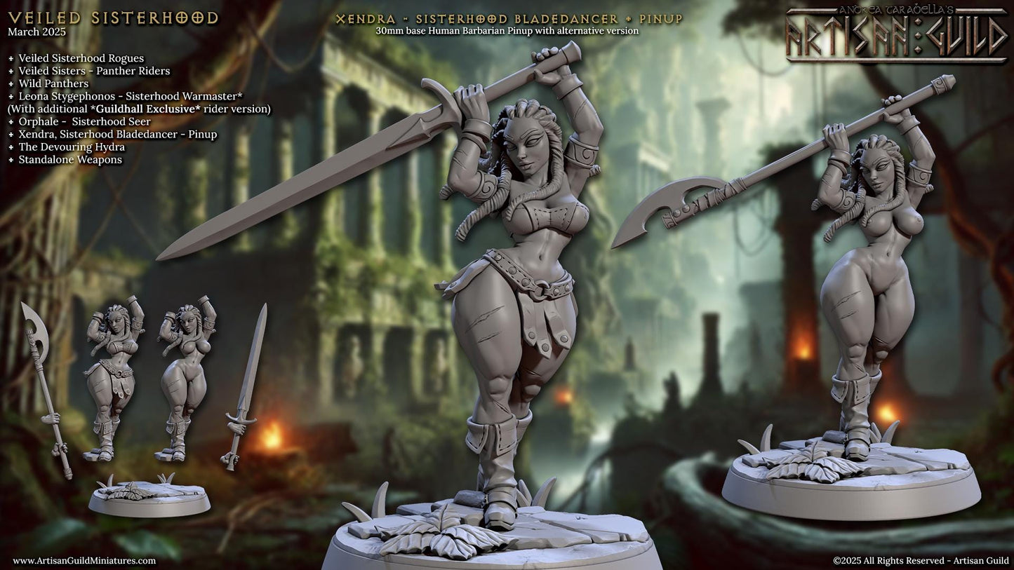 Sisterhood Bladedancer Pinup Xendra Miniature - 28mm / 32mm / 36mm - Artisan Guild - Resin Printed Miniature for TTRPGs and Board Games