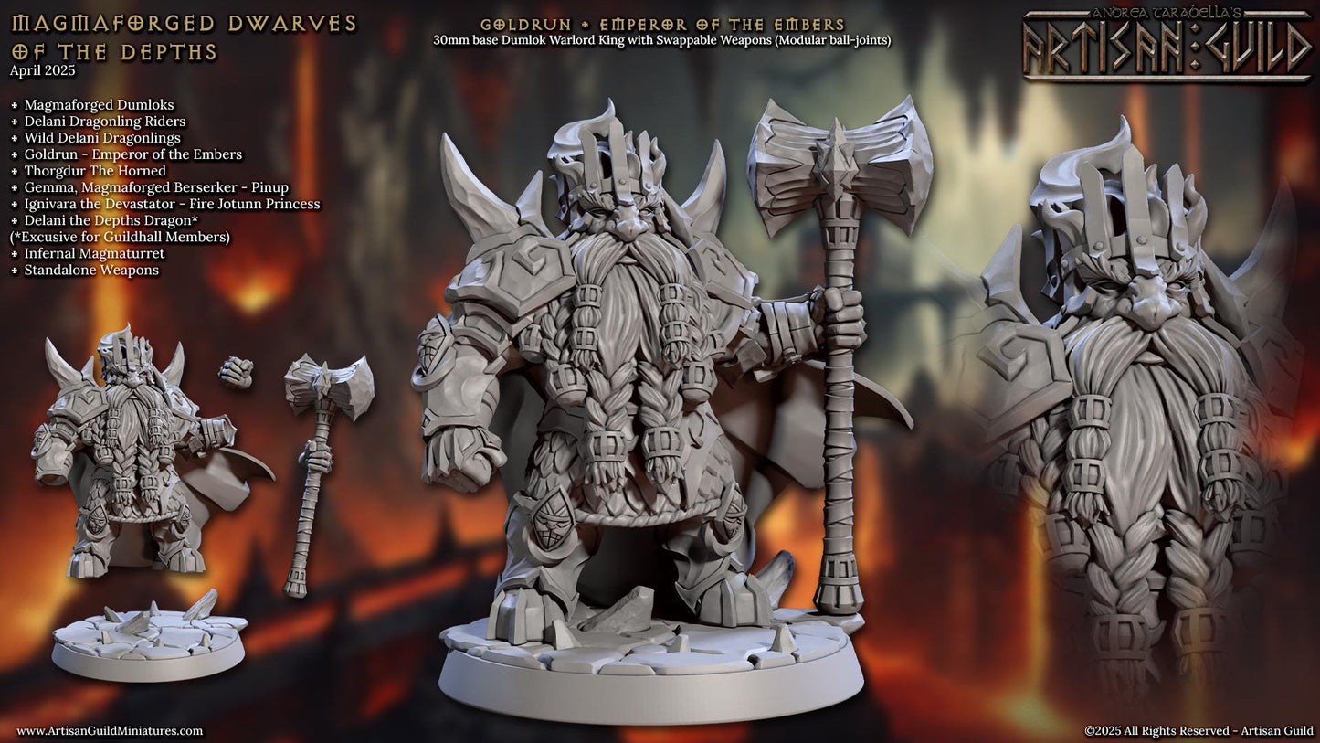 Emperor Dwarf Goldrun Miniature - 28mm / 32mm / 36mm - Artisan Guild - Resin Printed Miniature for TTRPGs and Board Games