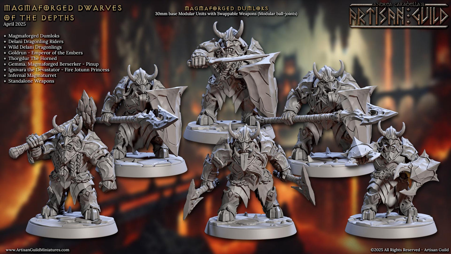 Magmaforged Dumlok Dwarf Miniature - 28mm / 32mm / 36mm - 6 Variations - Artisan Guild - Resin Printed Miniature for TTRPGs and Board Games
