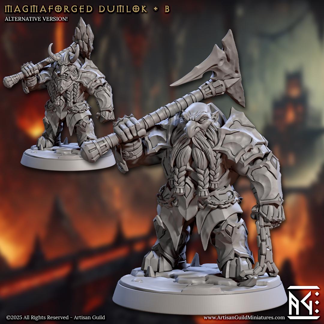 Magmaforged Dumlok Dwarf Miniature - 28mm / 32mm / 36mm - 6 Variations - Artisan Guild - Resin Printed Miniature for TTRPGs and Board Games