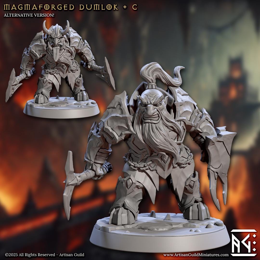 Magmaforged Dumlok Dwarf Miniature - 28mm / 32mm / 36mm - 6 Variations - Artisan Guild - Resin Printed Miniature for TTRPGs and Board Games