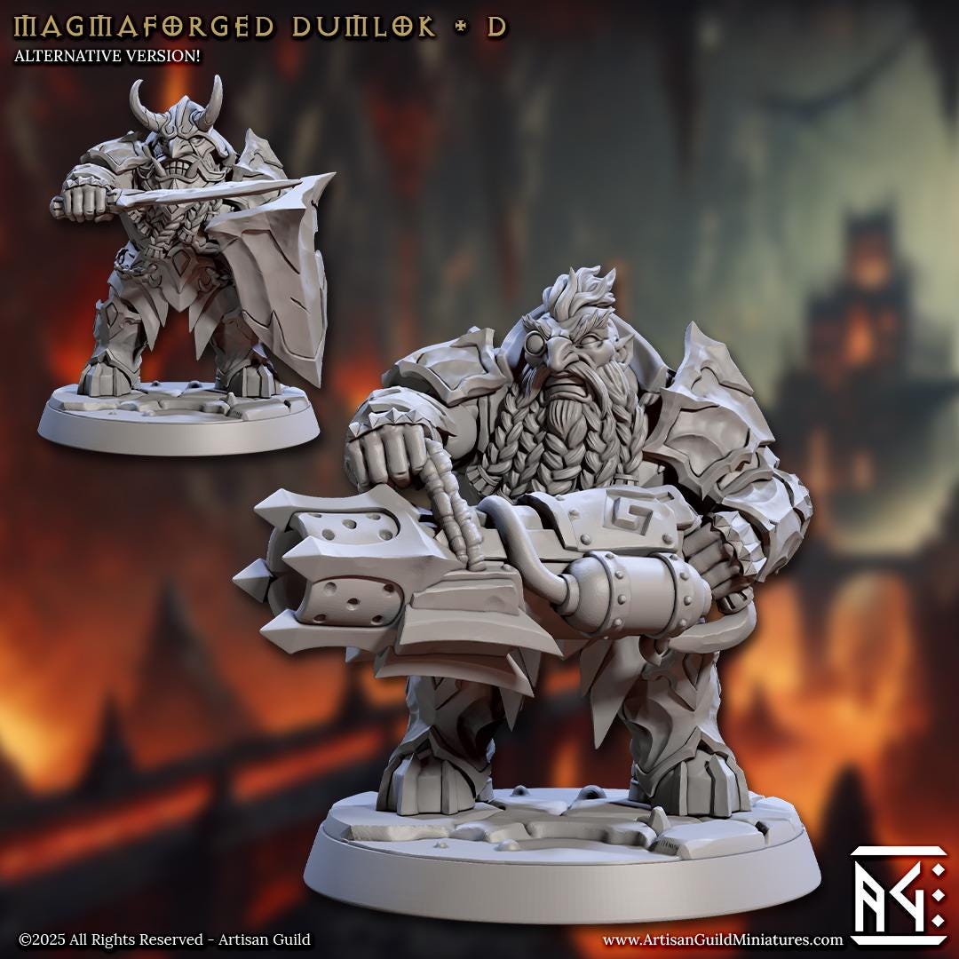 Magmaforged Dumlok Dwarf Miniature - 28mm / 32mm / 36mm - 6 Variations - Artisan Guild - Resin Printed Miniature for TTRPGs and Board Games