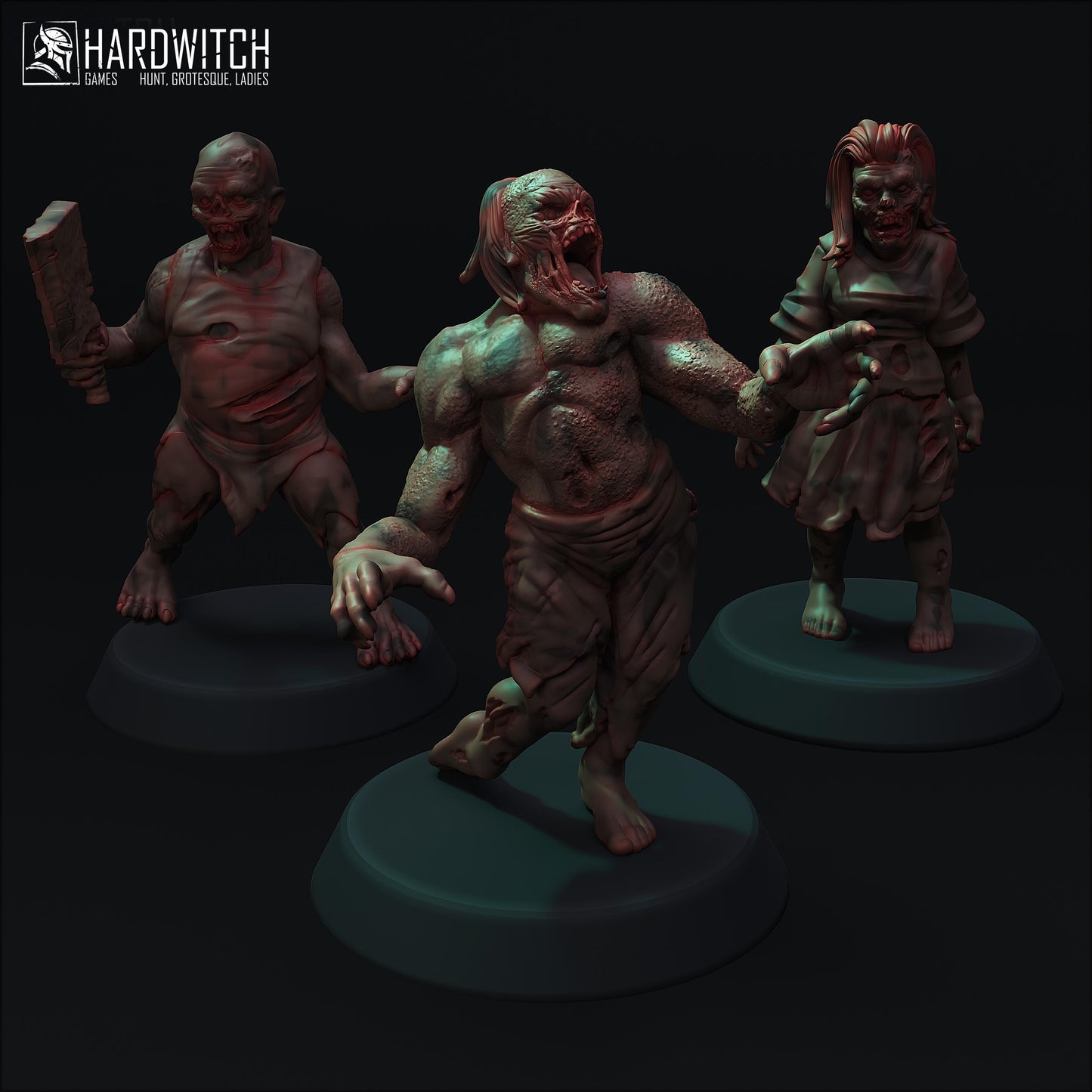 Zombie Miniature Set - 28mm / 32mm / 36mm - HardWitch Games - Resin Printed Figures for D&D, TTRPGs, and Board Games