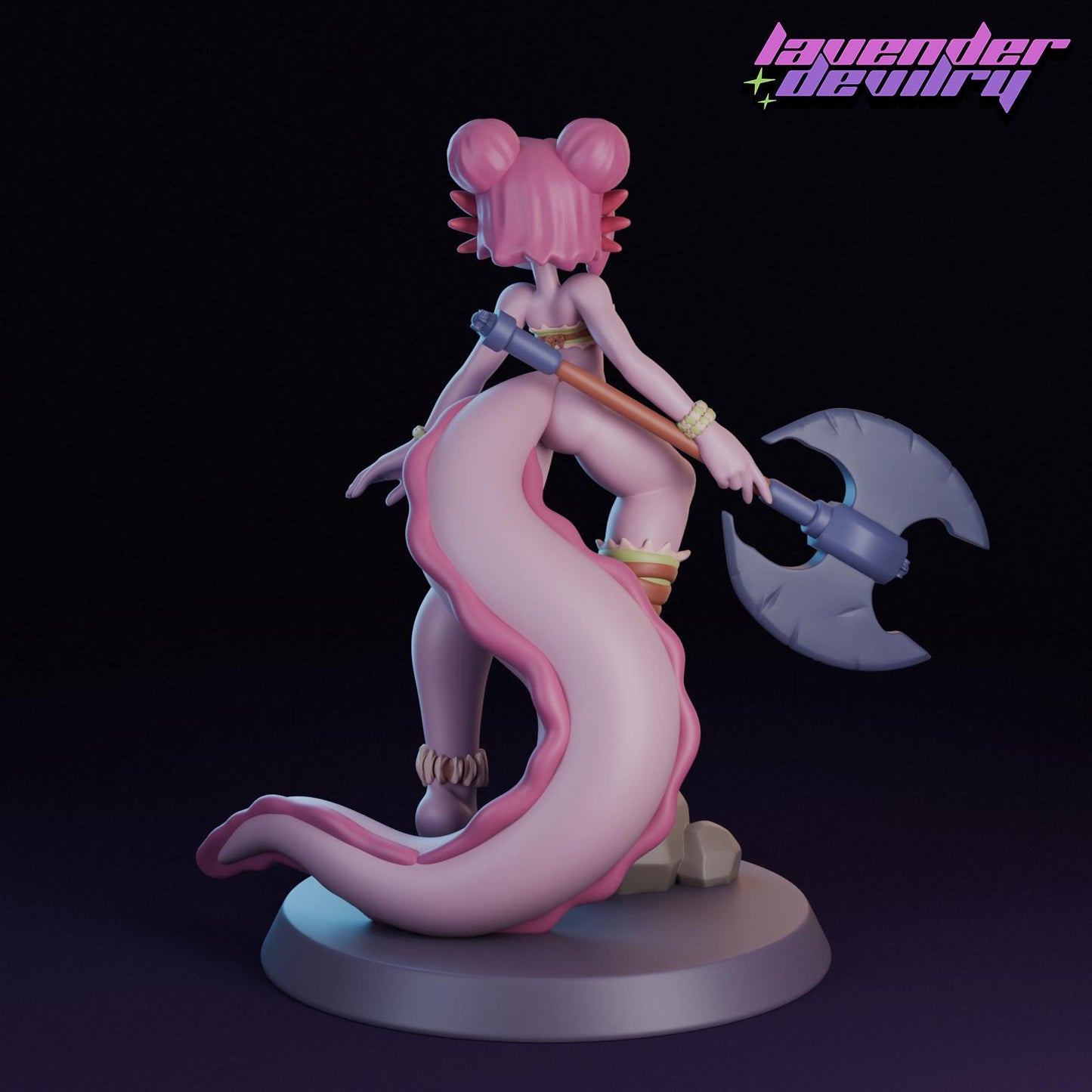 Lottie Axe Alotl Miniature - 28mm / 32mm / 36mm / 75mm - Lavender Devilry - Resin Printed Figure for D&D, TTRPGs and Board Games