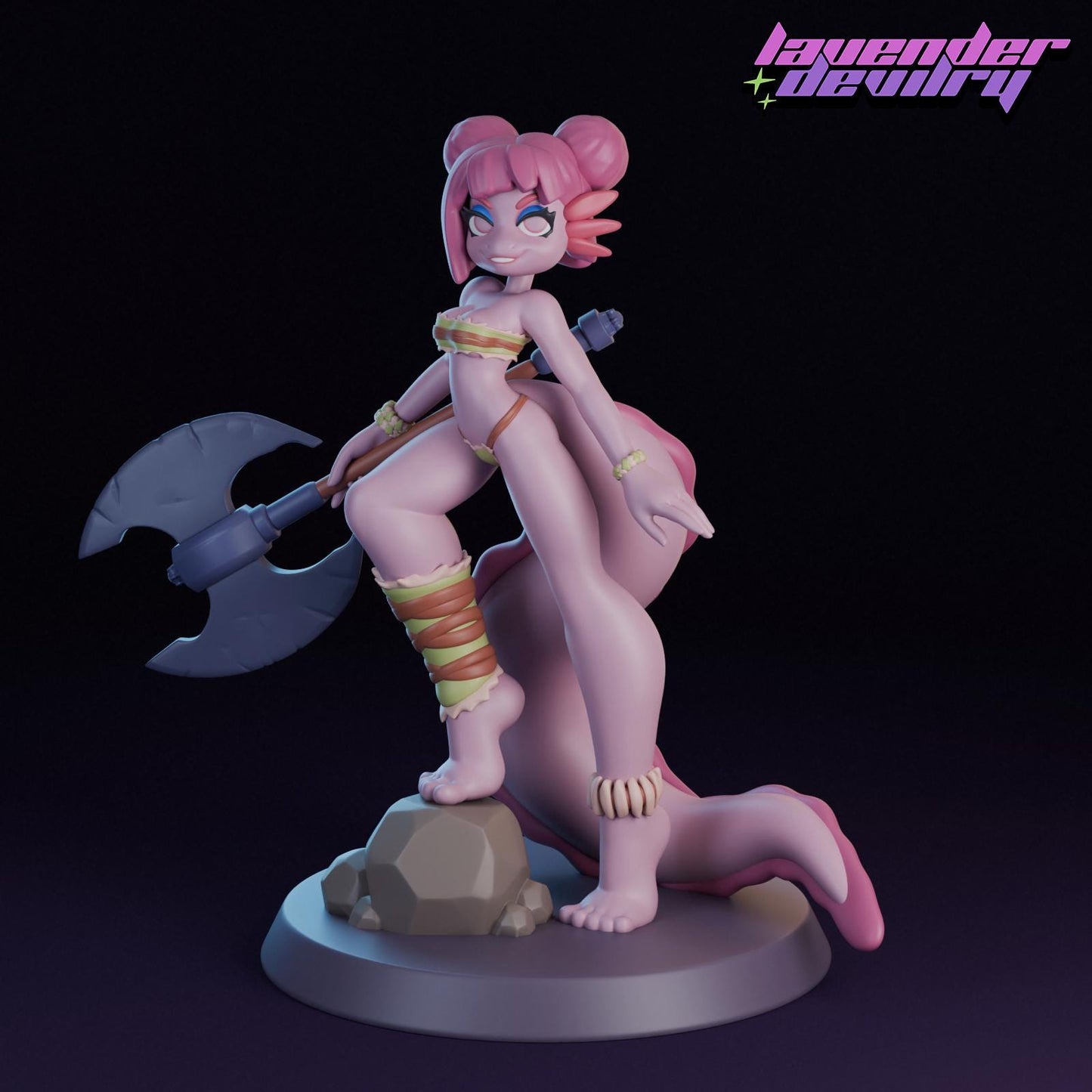 Lottie Axe Alotl Miniature - 28mm / 32mm / 36mm / 75mm - Lavender Devilry - Resin Printed Figure for D&D, TTRPGs and Board Games