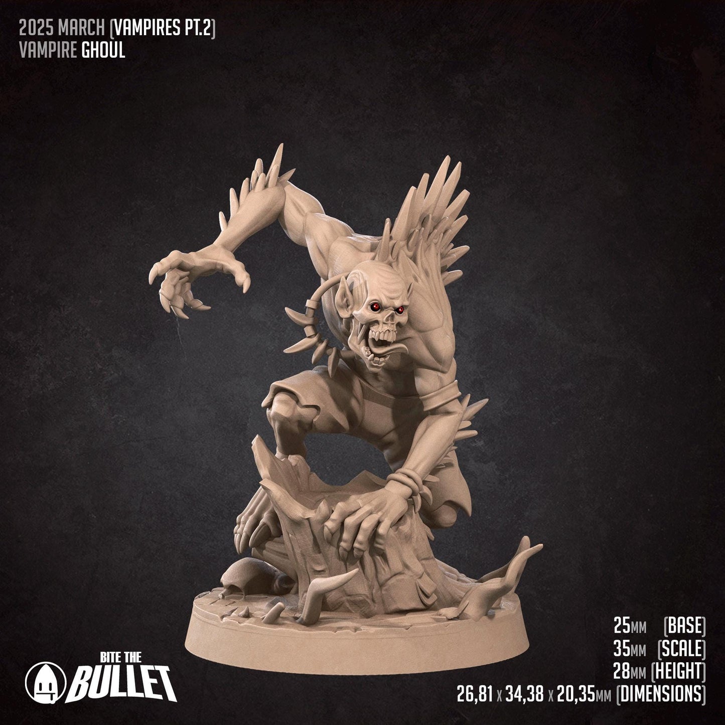 Vampire Ghoul Miniature - 28mm / 32mm / 36mm - Bite the Bullet - Resin Printed Figure for D&D, TTRPGs, and Board Games
