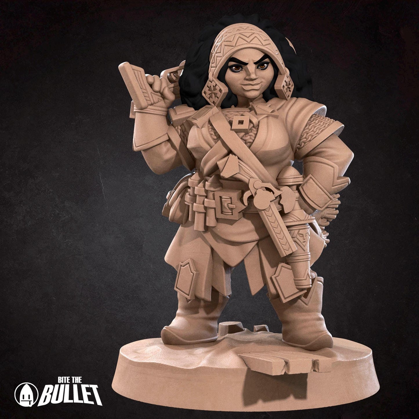 Dwarf Gunslinger Miniature - 28mm / 32mm / 36mm - Bite the Bullet - Resin Printed Figure for D&D, TTRPGs, and Board Games