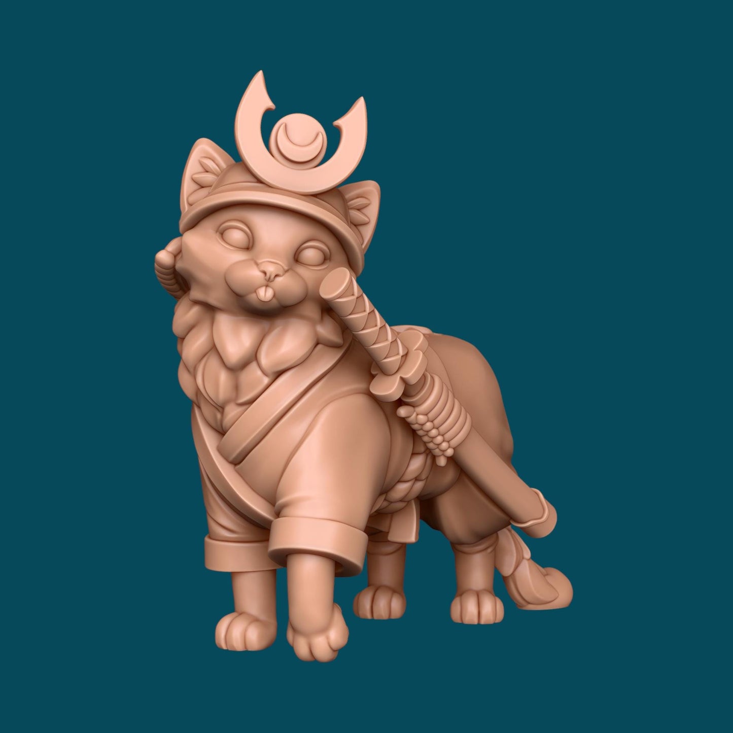Kotatsu, Samurai Cat Miniature - 28mm / 32mm / 36mm - Awkward Penguin’s Minis