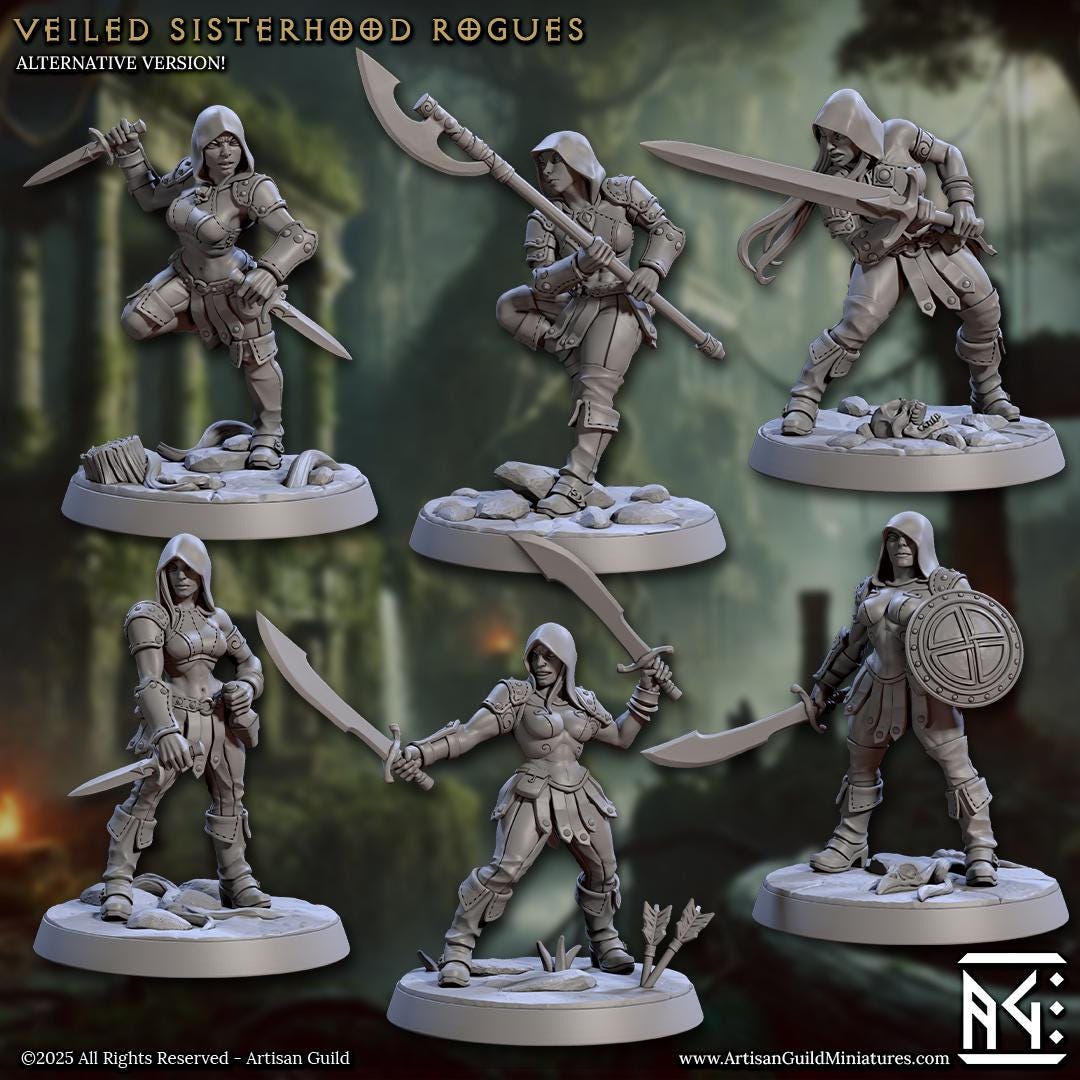 Veiled Sisterhood Rogue Miniature - 28mm / 32mm / 36mm - 6 Variations - Artisan Guild - Resin Printed Miniature for TTRPGs and Board Games