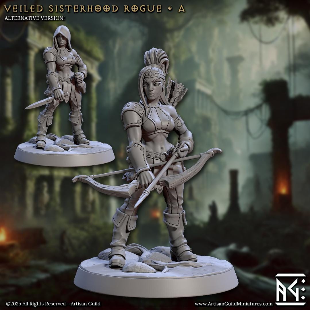 Veiled Sisterhood Rogue Miniature - 28mm / 32mm / 36mm - 6 Variations - Artisan Guild - Resin Printed Miniature for TTRPGs and Board Games