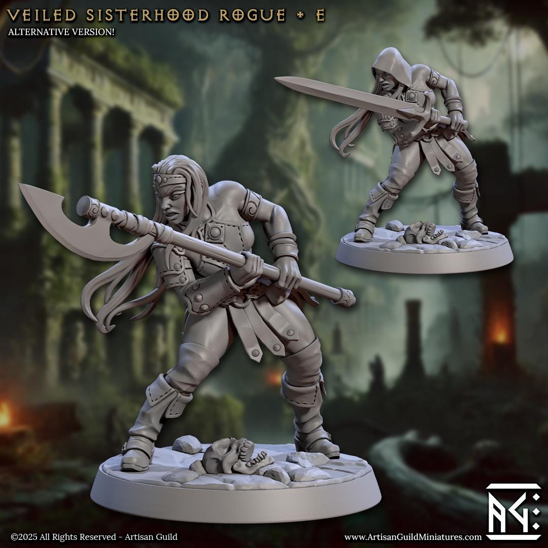 Veiled Sisterhood Rogue Miniature - 28mm / 32mm / 36mm - 6 Variations - Artisan Guild - Resin Printed Miniature for TTRPGs and Board Games