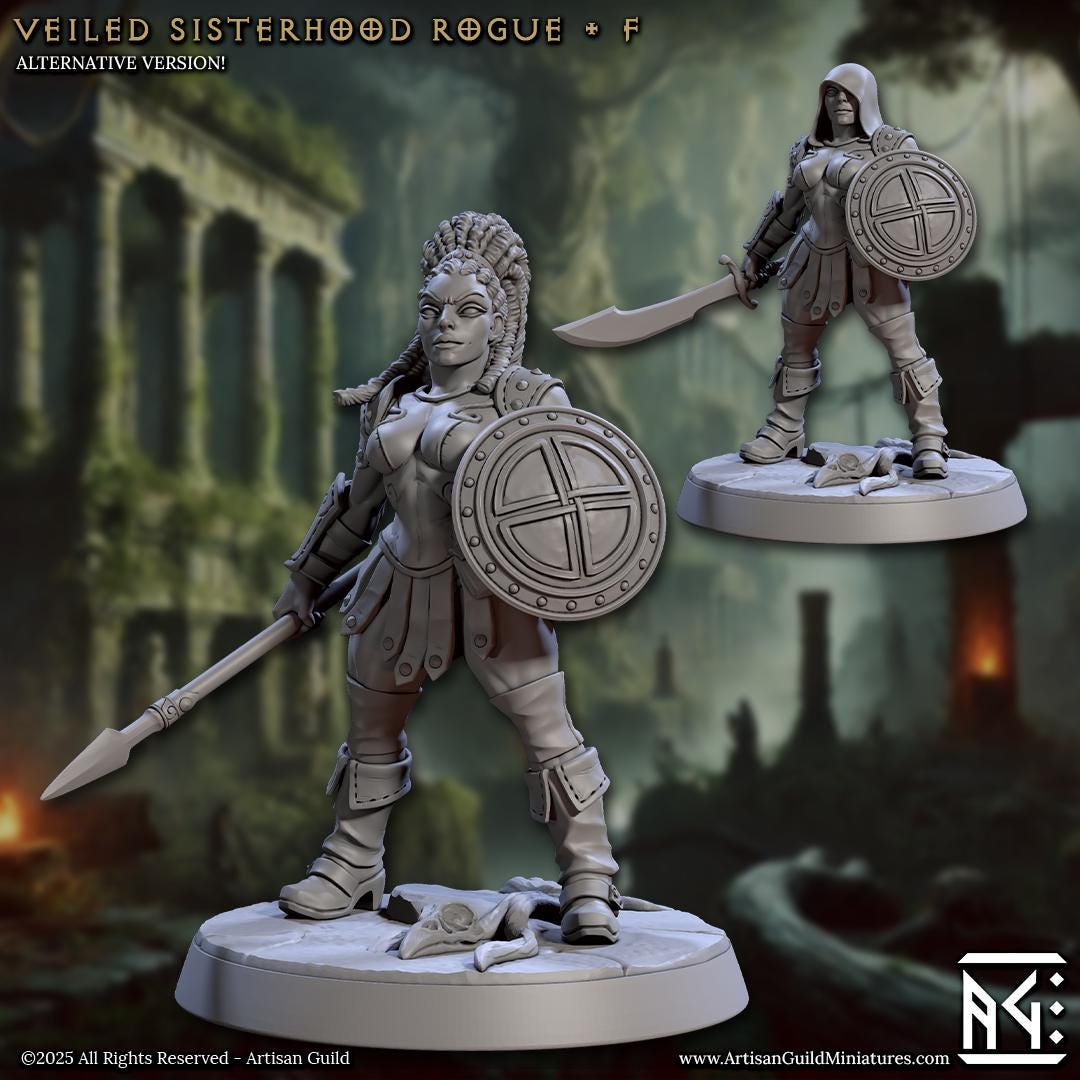 Veiled Sisterhood Rogue Miniature - 28mm / 32mm / 36mm - 6 Variations - Artisan Guild - Resin Printed Miniature for TTRPGs and Board Games