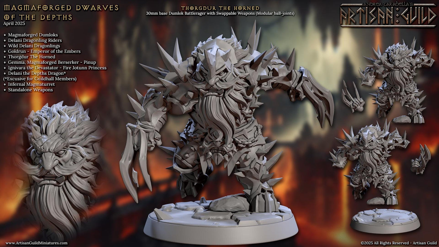 Thorgdur the Horned Dwarf Miniature - 28mm / 32mm / 36mm - Artisan Guild - Resin Printed Miniature for TTRPGs and Board Games
