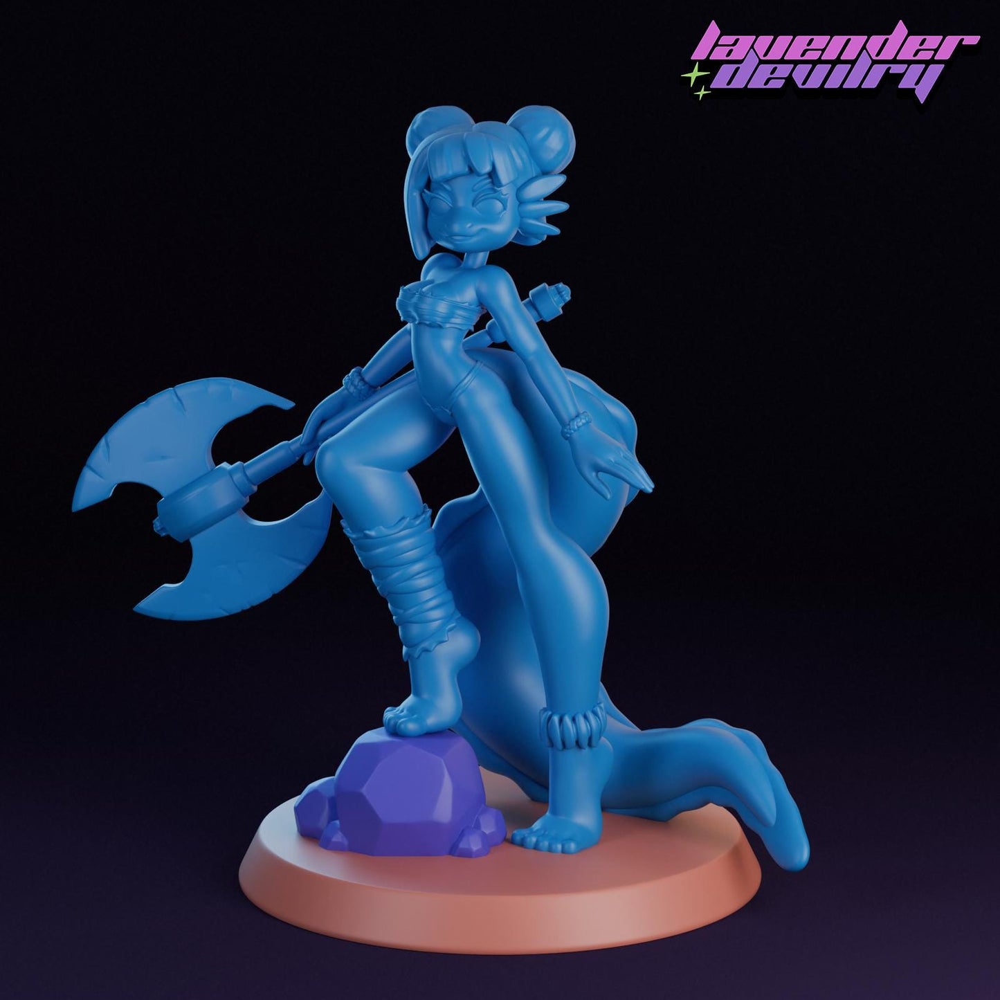 Lottie Axe Alotl Miniature - 28mm / 32mm / 36mm / 75mm - Lavender Devilry - Resin Printed Figure for D&D, TTRPGs and Board Games