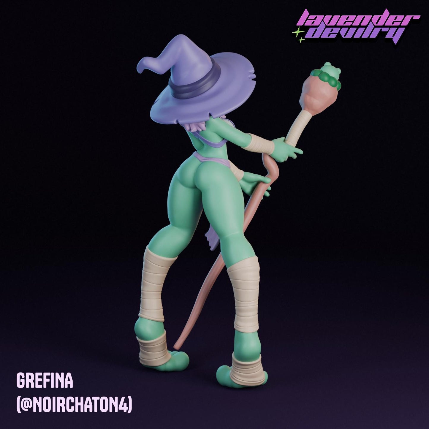 Frog Witch Grefina Miniature - 28mm / 32mm / 36mm / 75mm - Lavender Devilry - Resin Printed Figure for D&D, TTRPGs and Board Games