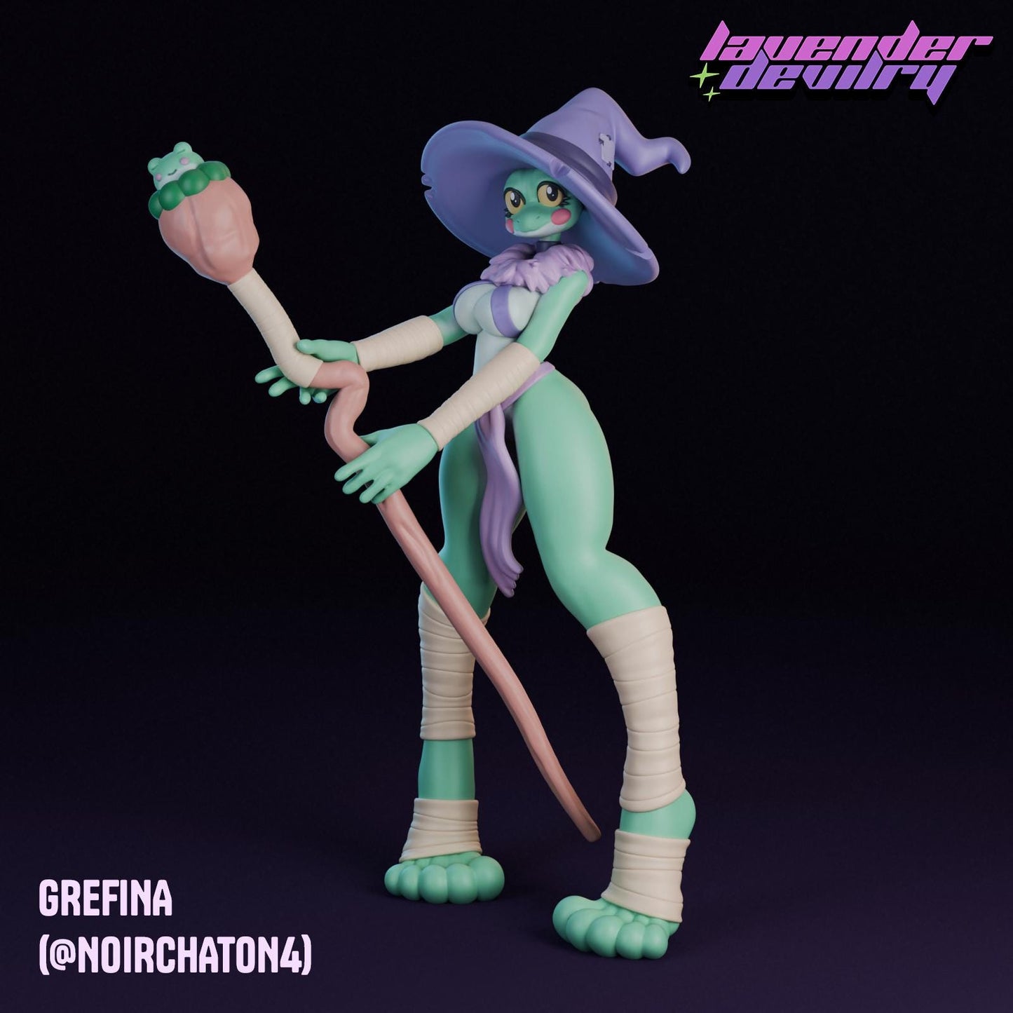 Frog Witch Grefina Miniature - 28mm / 32mm / 36mm / 75mm - Lavender Devilry - Resin Printed Figure for D&D, TTRPGs and Board Games
