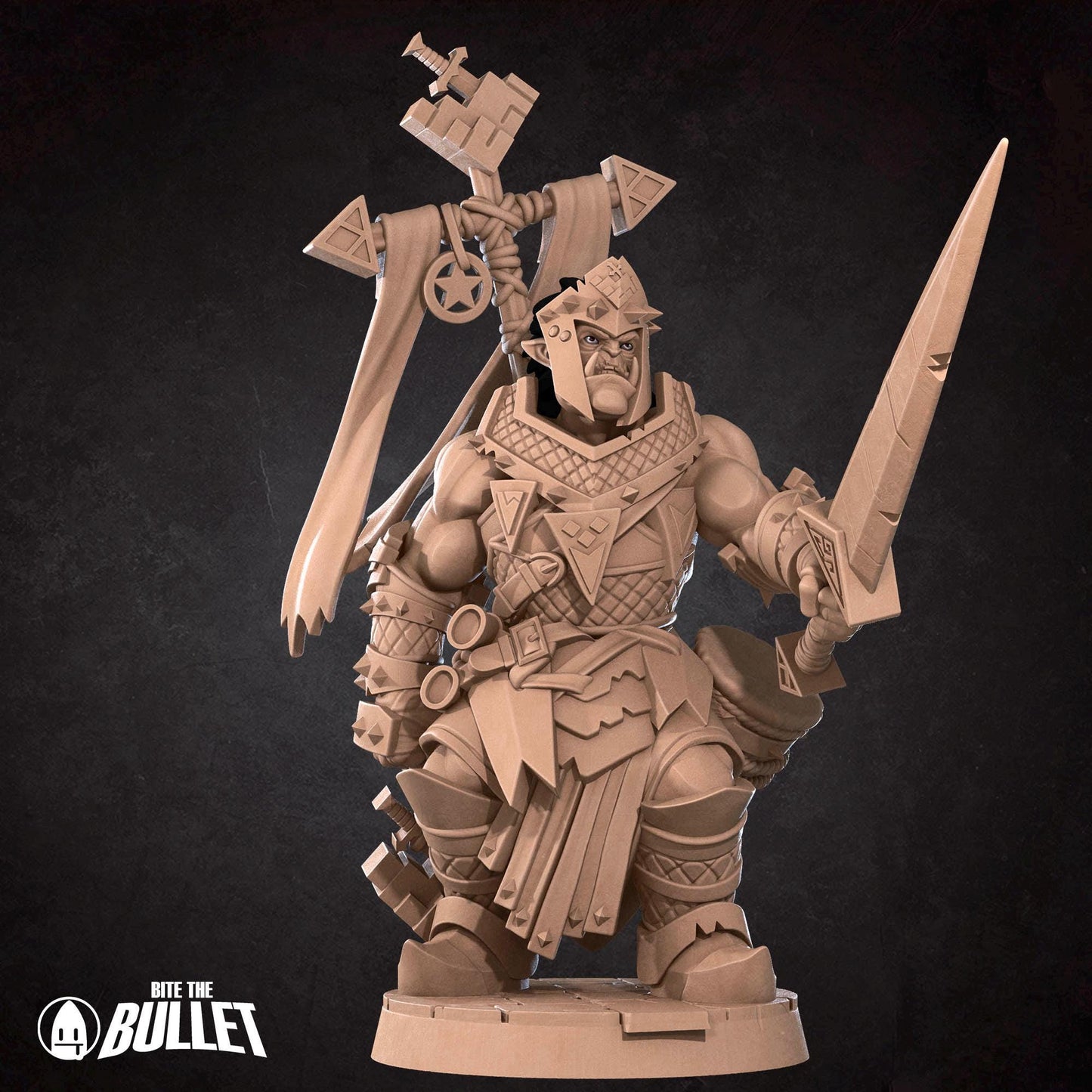 Half Orc Warpriest Miniature - 28mm / 32mm / 36mm - Bite the Bullet - Resin Printed Figure for D&D, TTRPGs, and Board Games