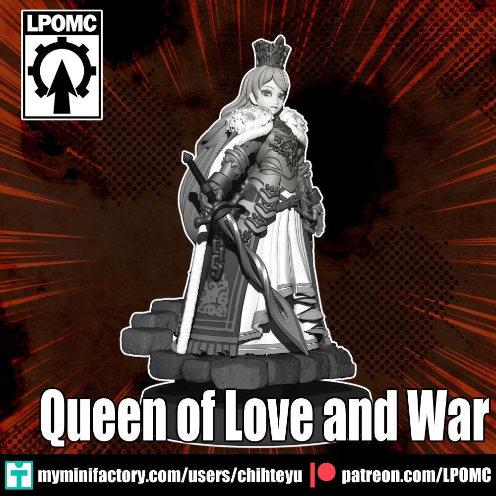 Queen of Love and War Miniature - 28mm / 32mm / 36mm / 75mm - LPOMC - Resin Printed Figure for D&D, TTRPGs, and Board Games