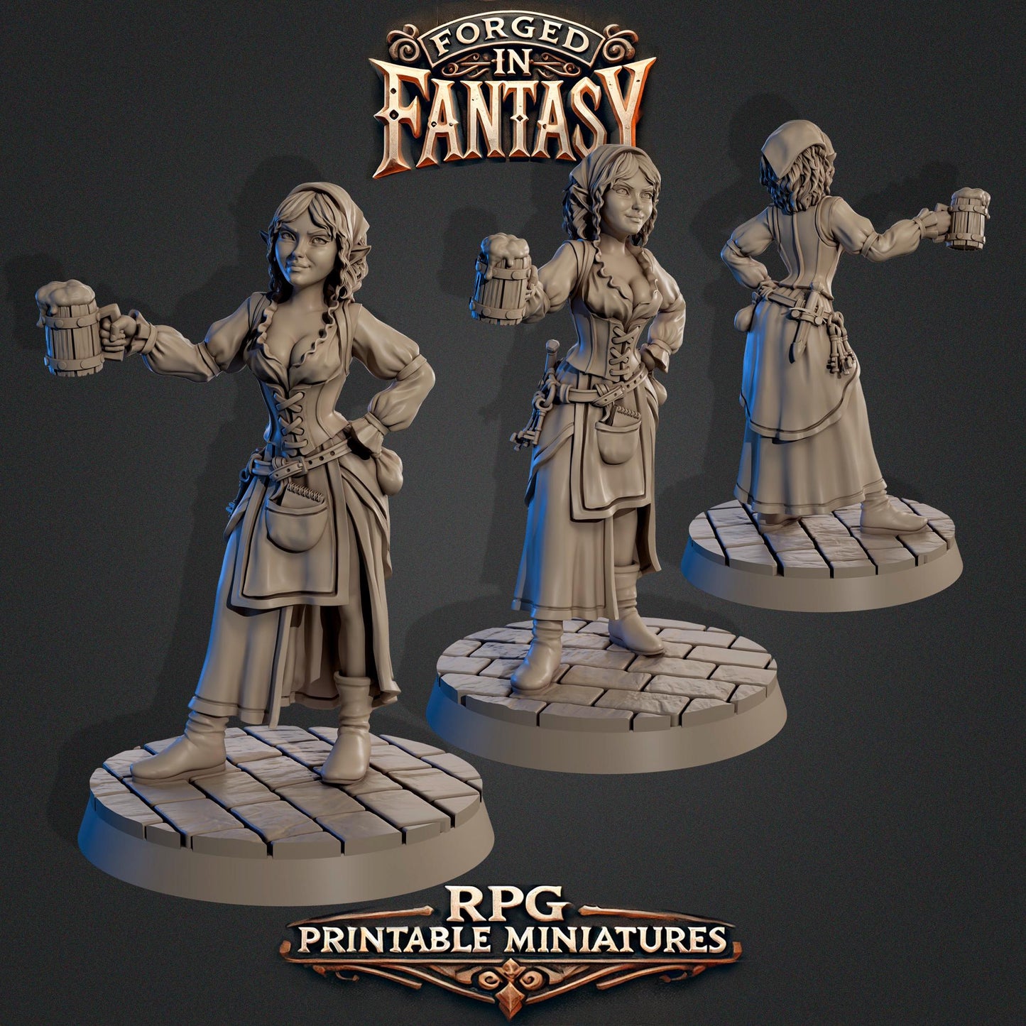 Forged in Fantasy Miniature (6 Variations) - Claudia's Gallery - 28mm / 32mm / 36mm / 75mm - Resin Printed Figure for D&D and TTRPGs