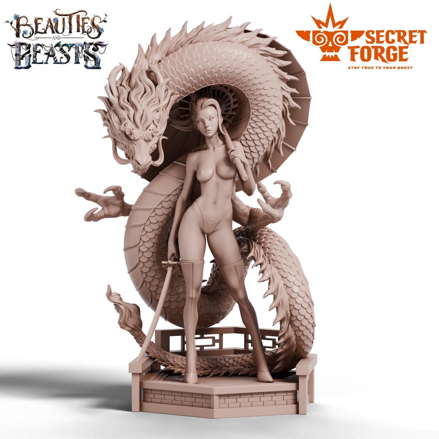 Luna: Raised by Dragons Figure - 75mm - Secret Forge - Resin Printed Figure for Painting & Display