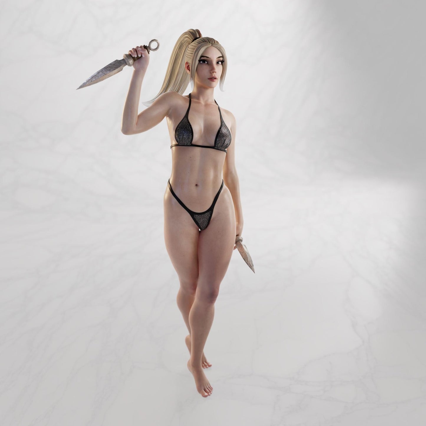Chainmail Bikini Knights Miniature (4 Variations including NSFW) - 28mm / 32mm / 36mm / 75mm - QB Works - Resin Printed Figures for Painting