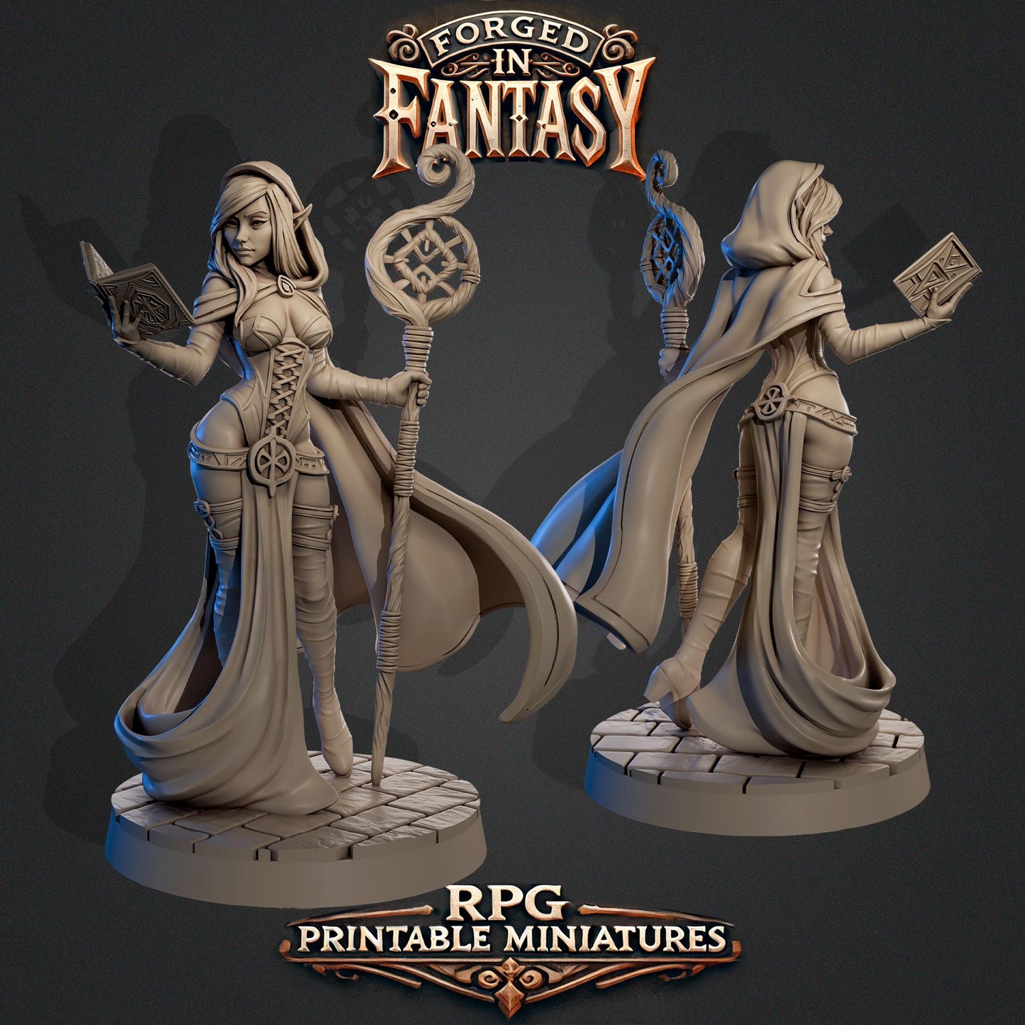 Forged in Fantasy Miniature (6 Variations) - Claudia's Gallery - 28mm / 32mm / 36mm / 75mm - Resin Printed Figure for D&D and TTRPGs