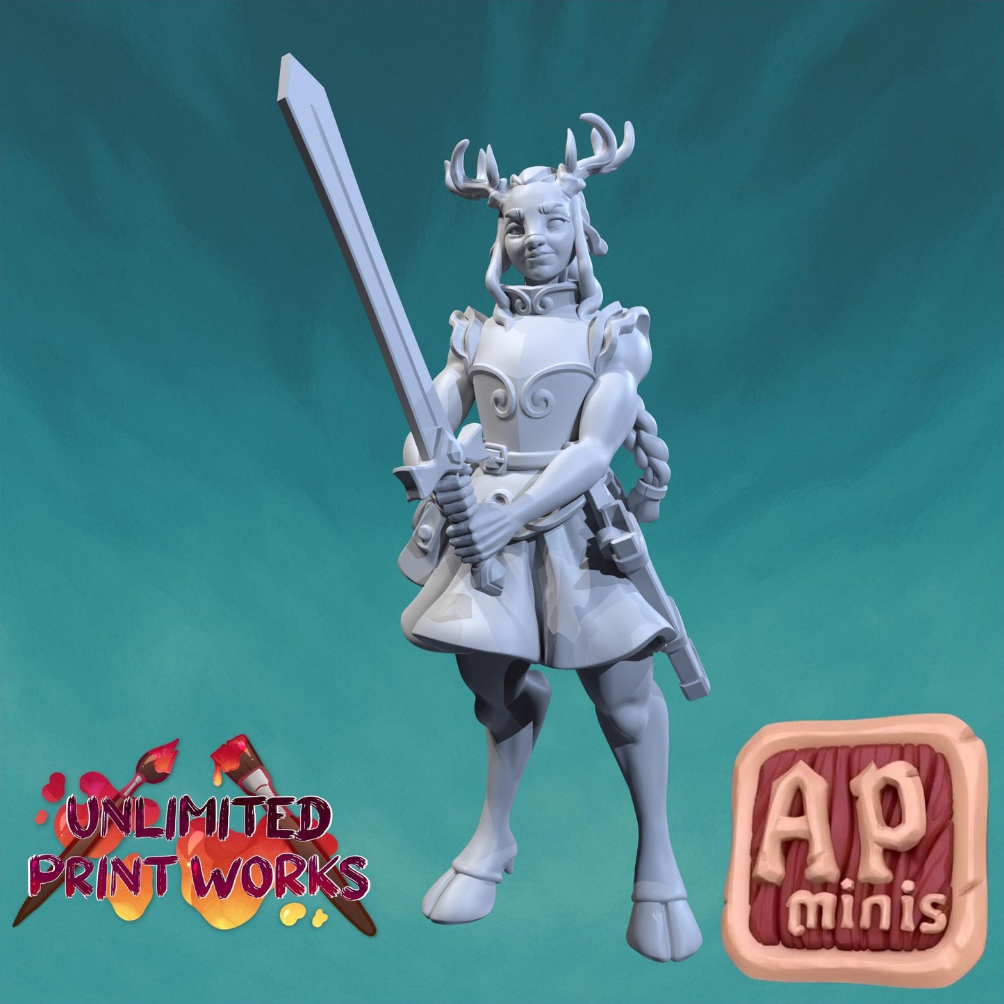 Might, Faun Warrior Miniature - Awkward Penguin’s Minis - 28mm / 32mm / 36mm