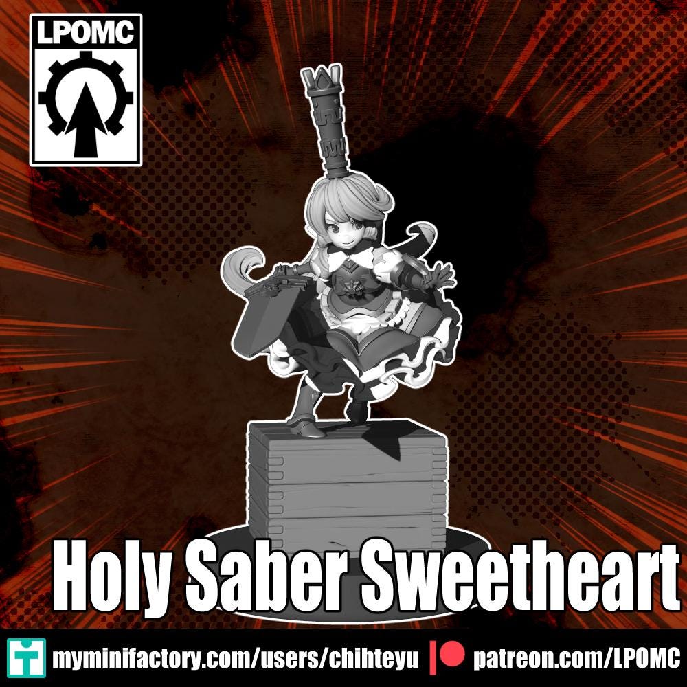 Holy Saber Sweetheart Miniature - 28mm / 32mm / 36mm / 75mm - LPOMC - Resin Printed Figure for D&D, TTRPGs, and Board Games