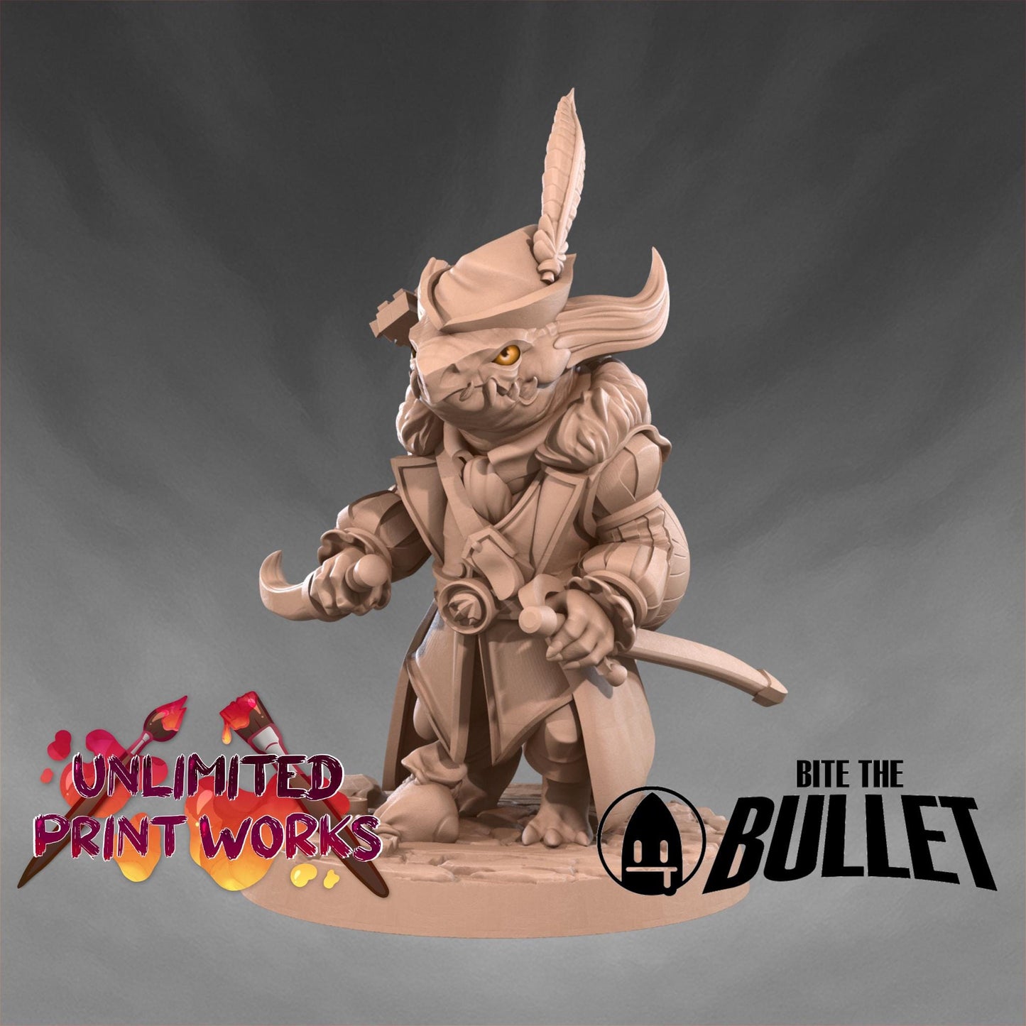 Kobold Minstrel Miniature - 28mm / 32mm / 36mm - Bite the Bullet - Resin Printed Figure for D&D, TTRPGs, and Board Games