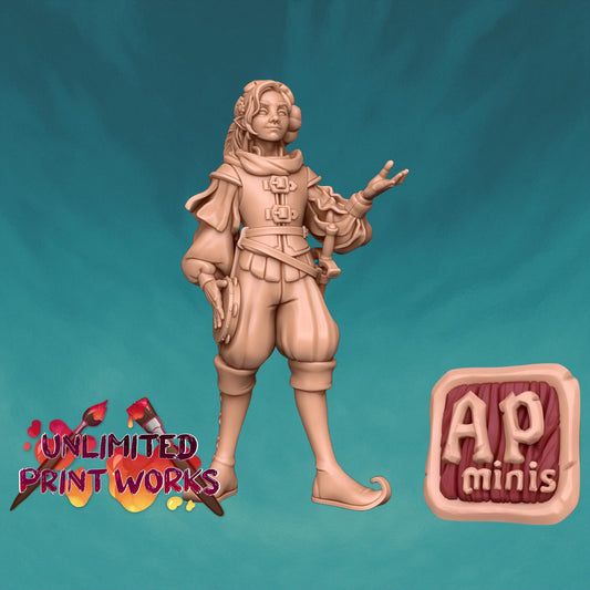 Yuta, Tambourine Bard II Miniature - Awkward Penguin’s Minis - 28mm / 32mm / 36mm - Resin Printed Figure for D&D, Daggerheart, and Painting