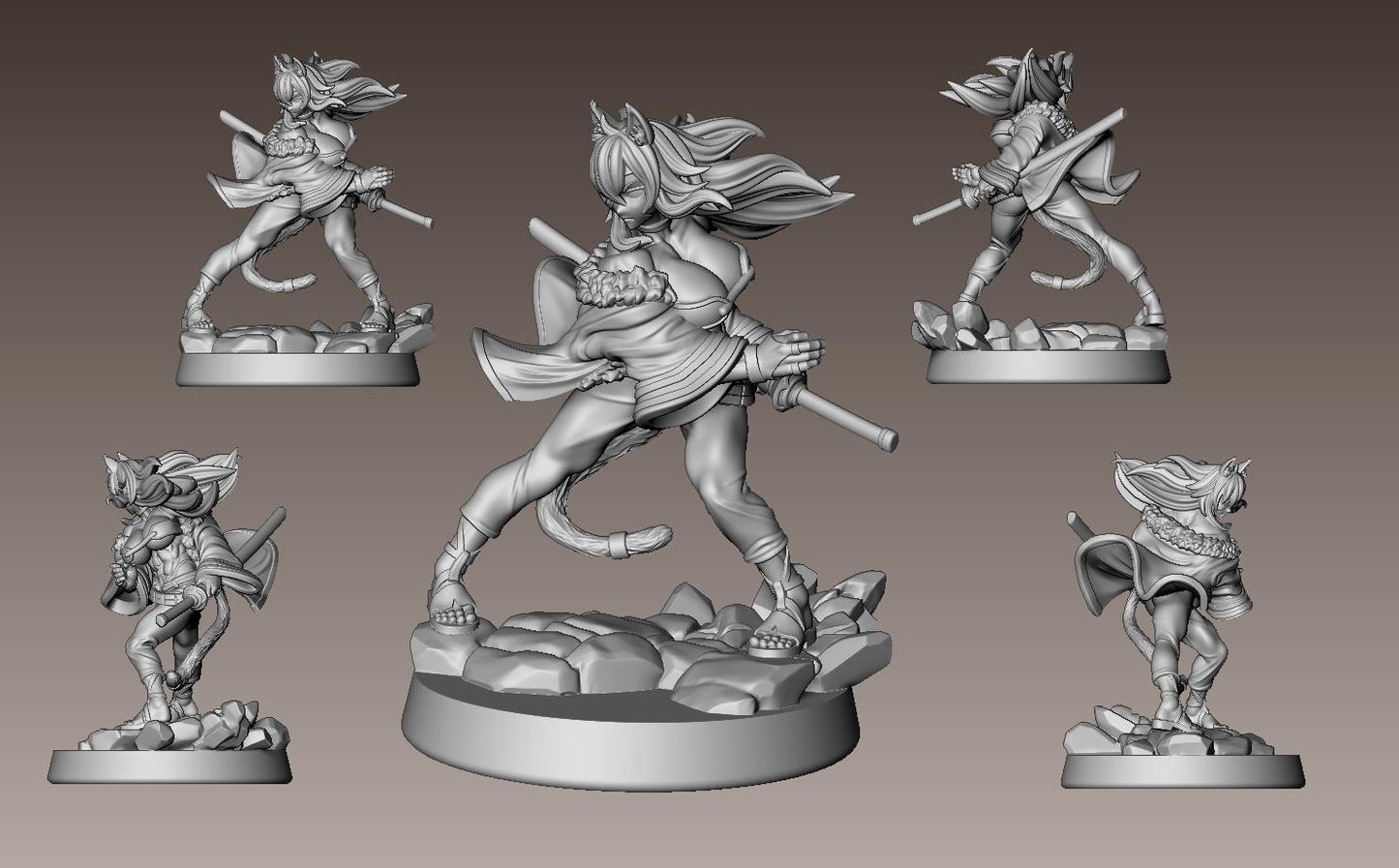 Lionmane Swordmaiden Miniature - 28mm / 32mm / 36mm / 75mm - LPOMC - Resin Printed Figure for D&D, TTRPGs, and Board Games