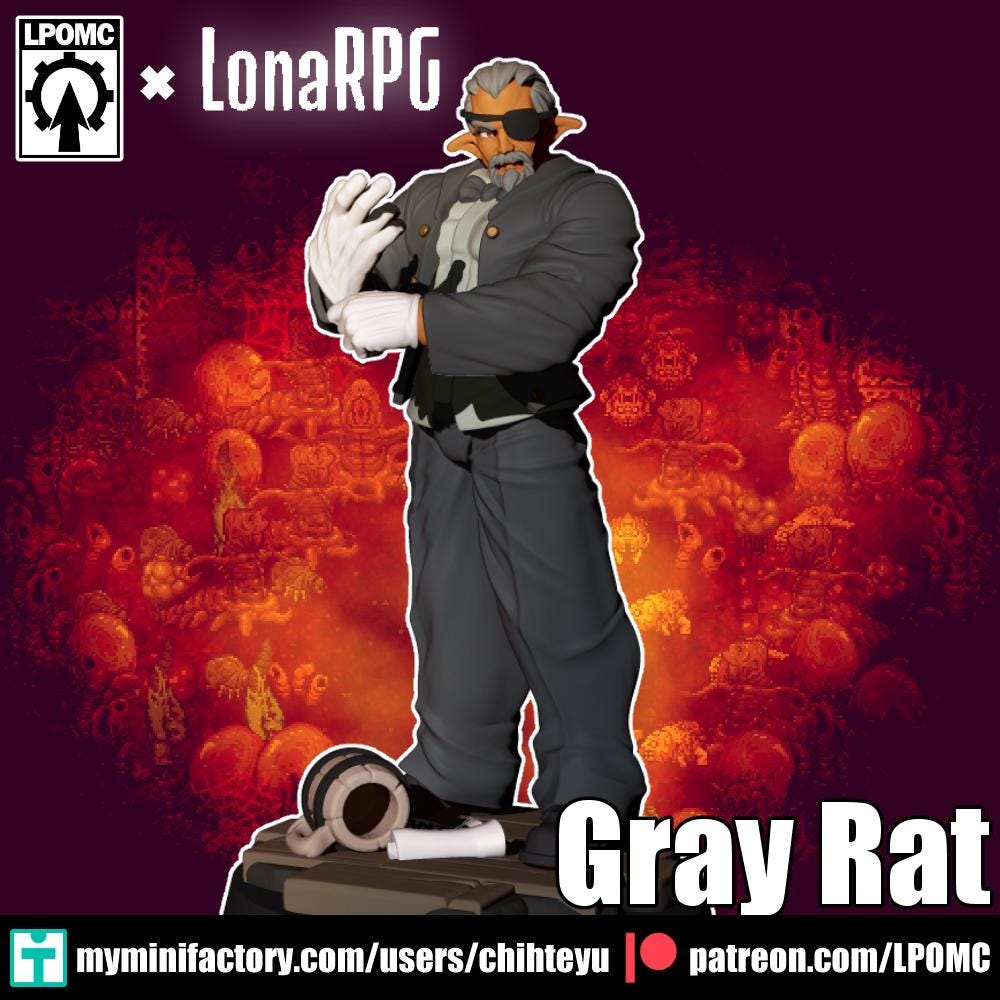 Gray Rat Miniature - 28mm / 32mm / 36mm / 75mm - LPOMC - Resin Printed Figure for D&D, TTRPGs, and Board Games